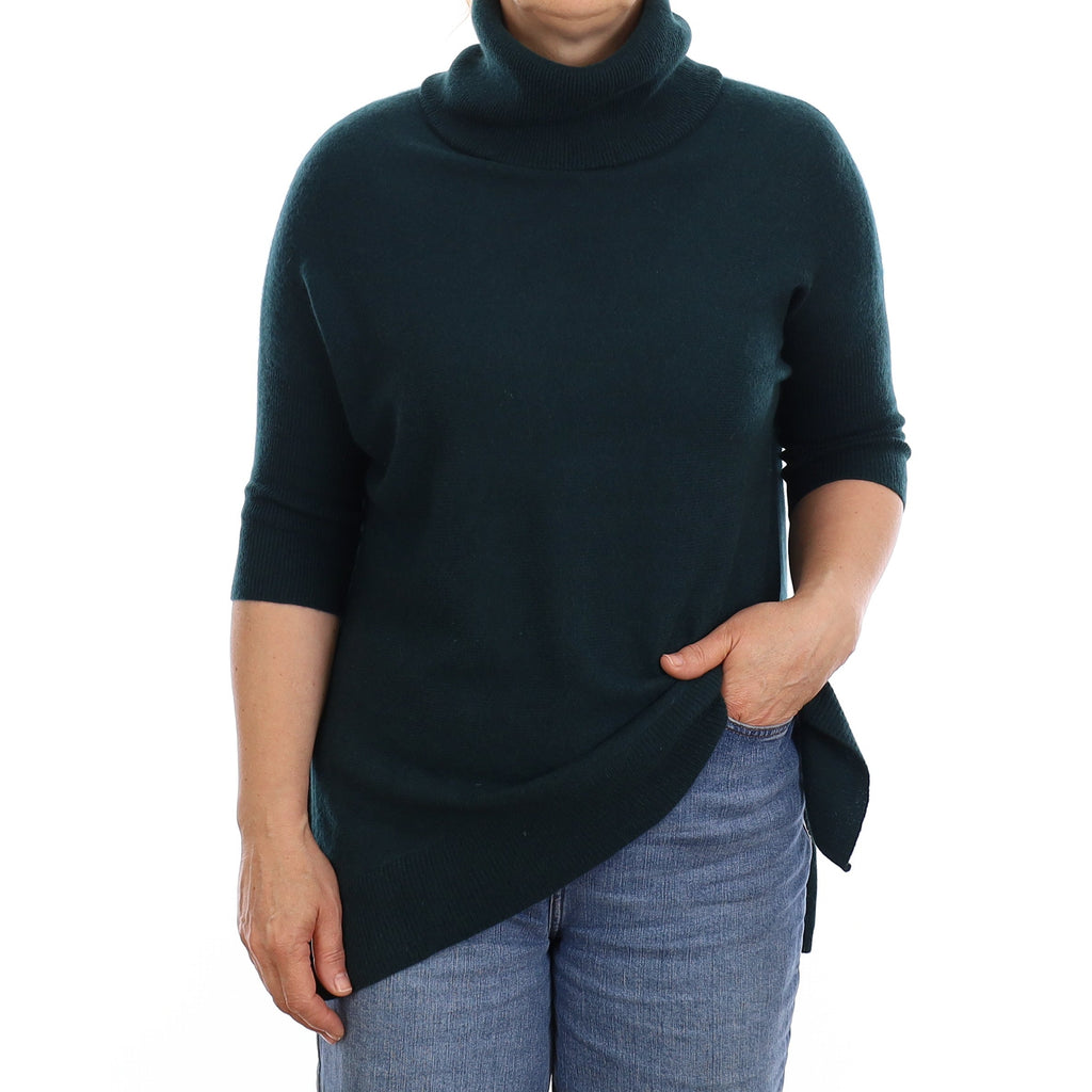 Bottle Green Cashmere Batwing Cowl Neck Jumper Medium