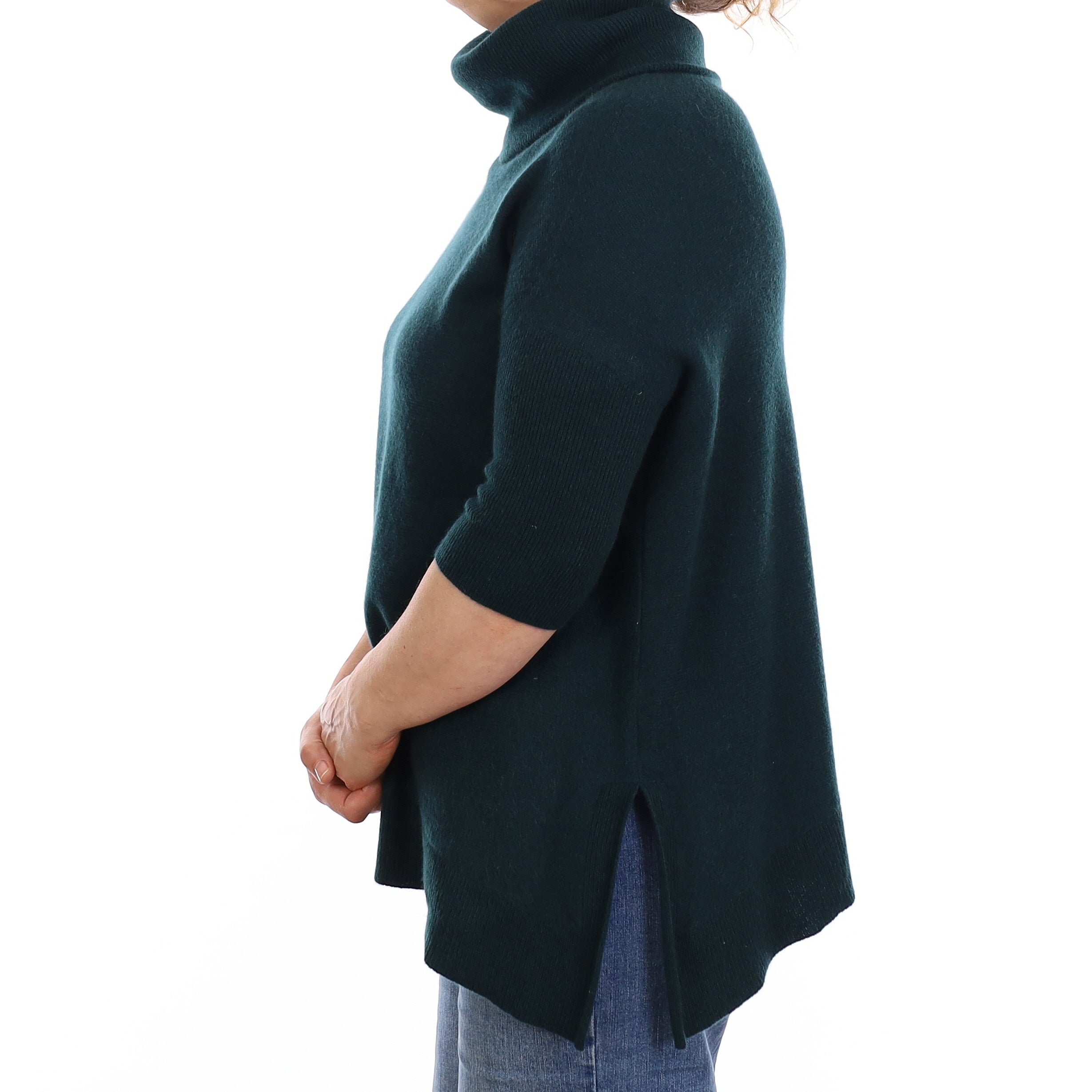 Bottle Green Cashmere Batwing Cowl Neck Jumper Medium
