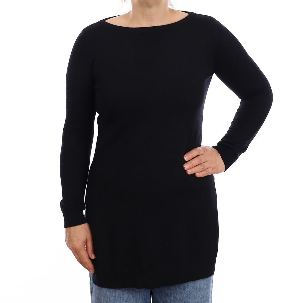 Theory Black Cashmere Longline Boat Neck Jumper Medium