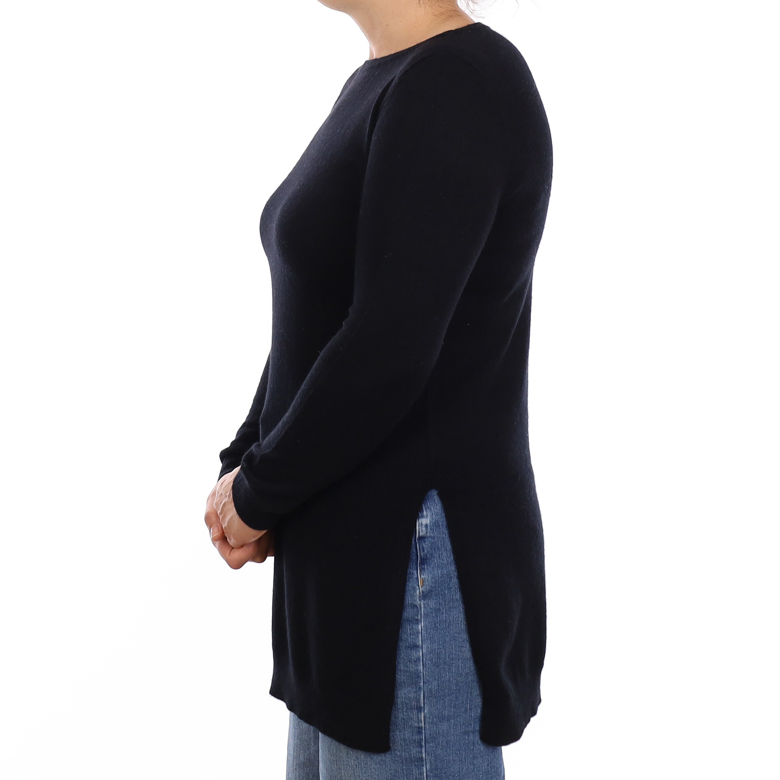 Theory Black Cashmere Longline Boat Neck Jumper Medium