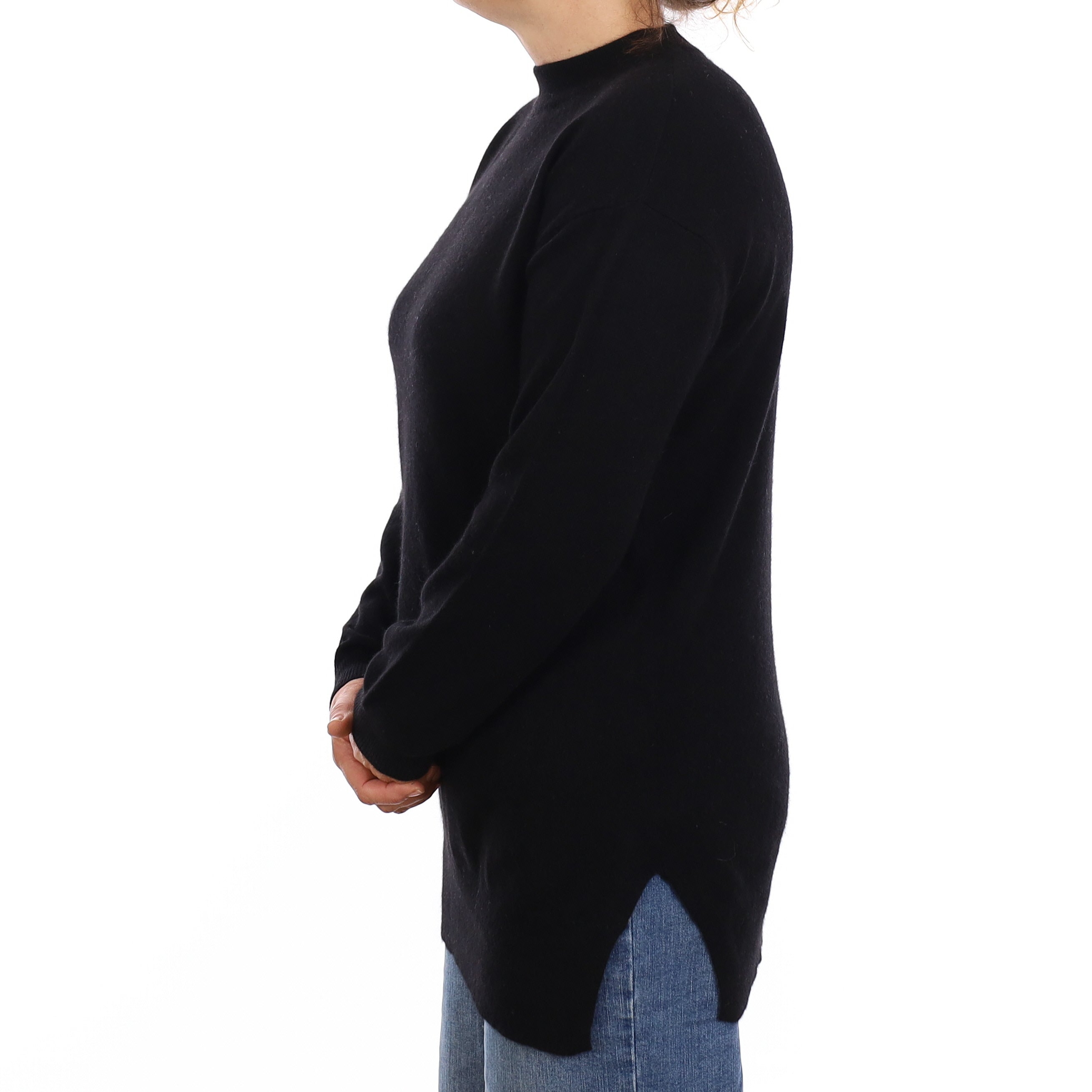 Black Cashmere Longline Turtle Neck Jumper Medium