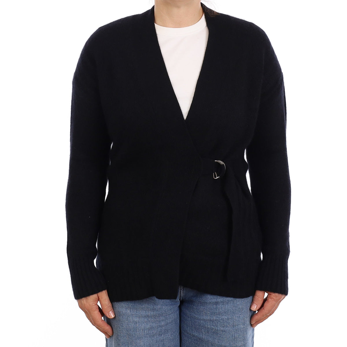 Black Cashmere Buckle Fasten Cardigan Medium