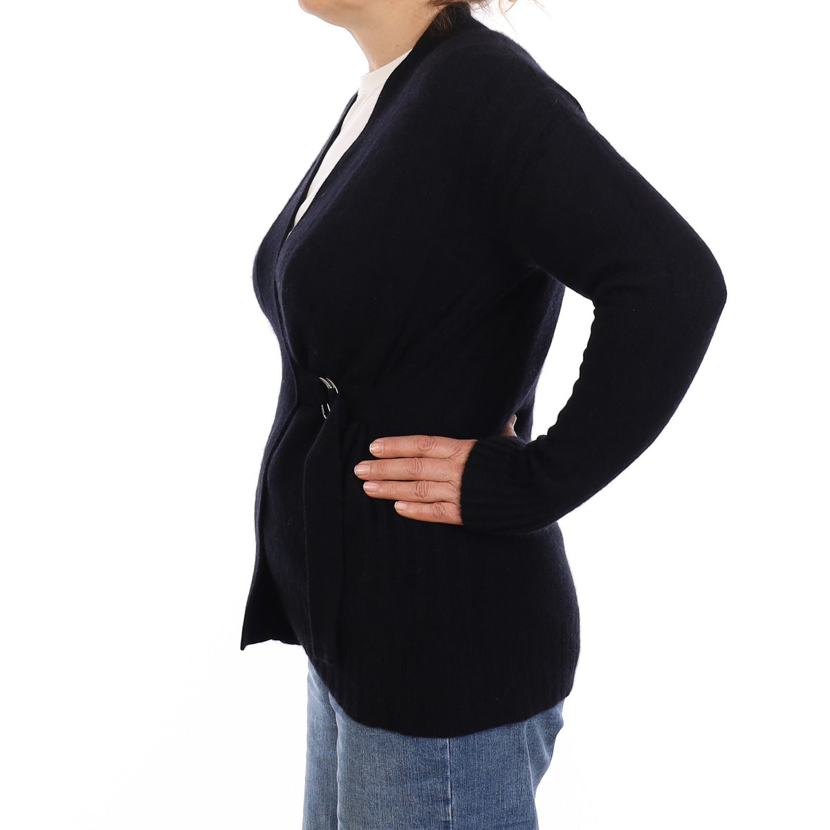 Black Cashmere Buckle Fasten Cardigan Medium
