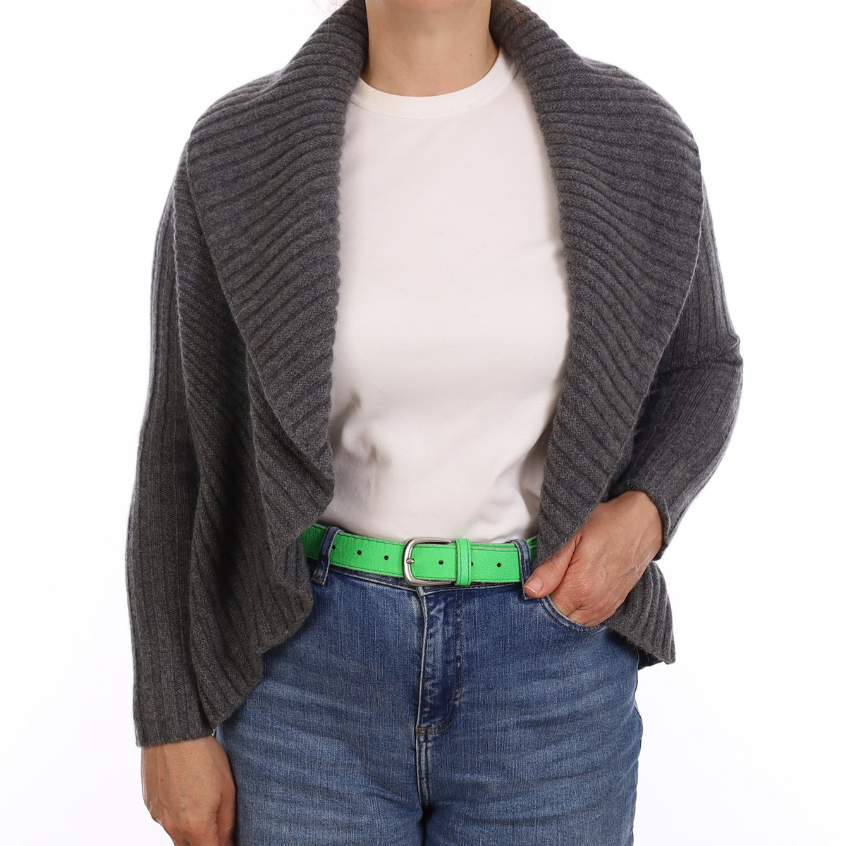 Slate Grey Rib Chunky Cashmere Shrug Style Cardigan Medium