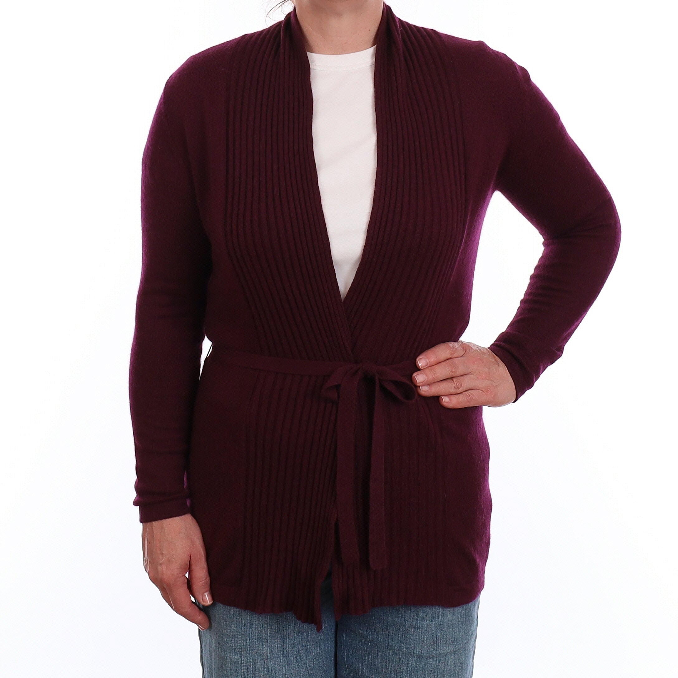Aubergine Purple Cashmere Cardigan with Belt Medium