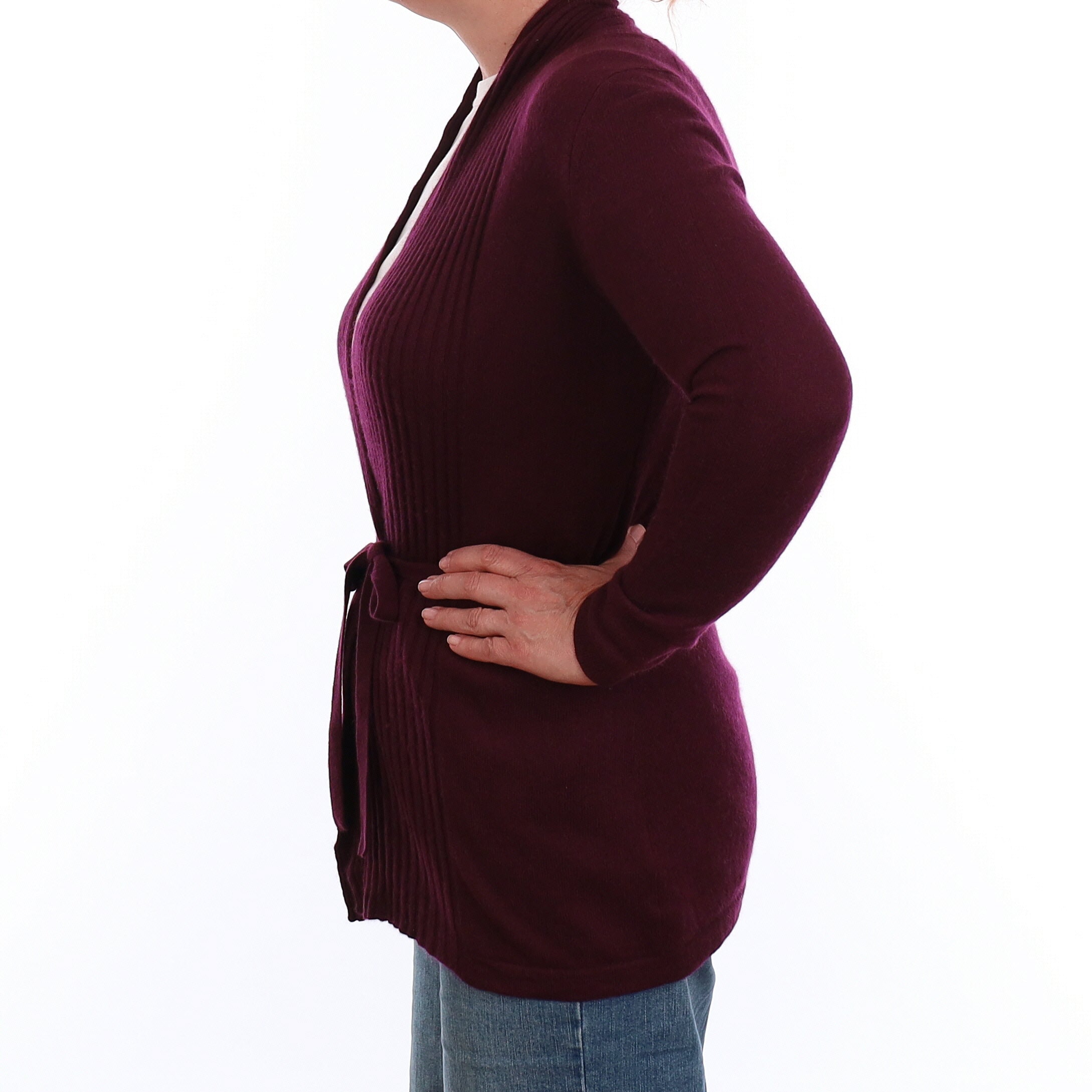 Aubergine Purple Cashmere Cardigan with Belt Medium