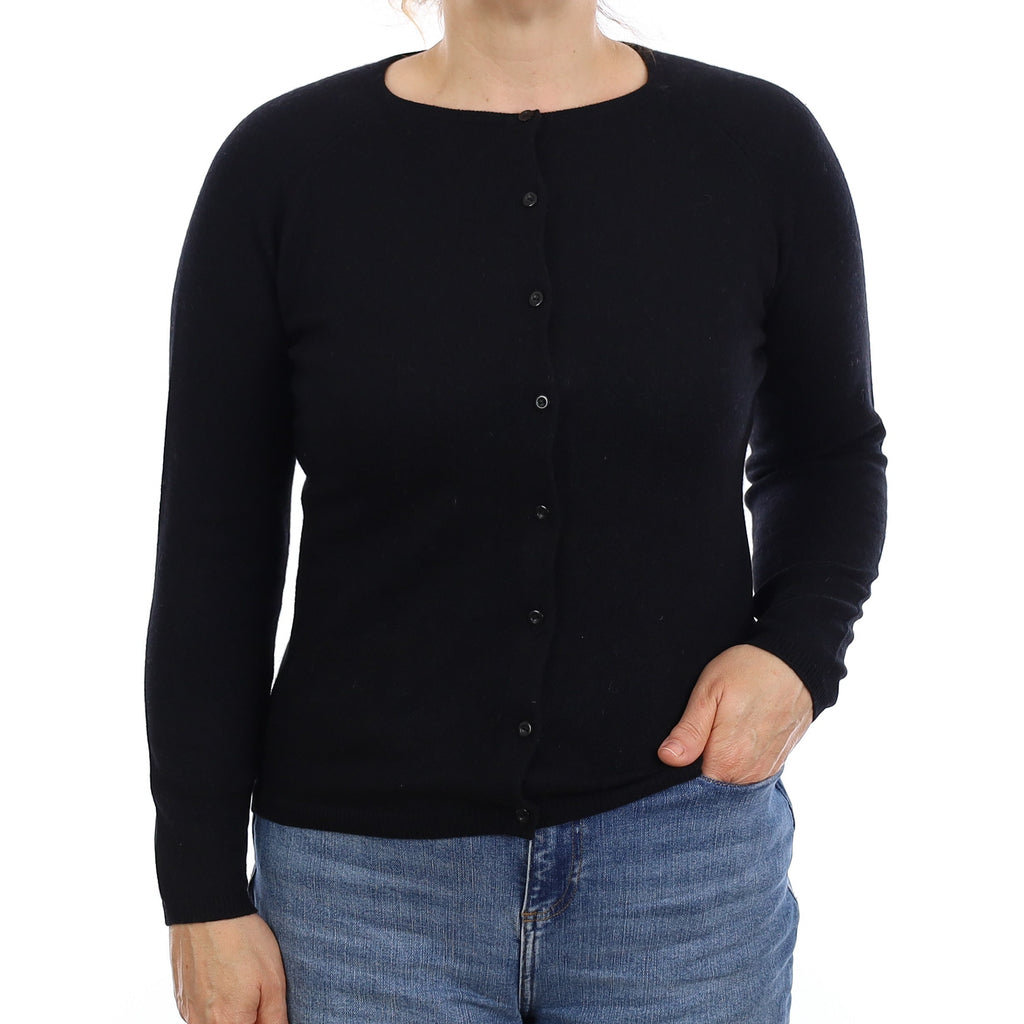 Black Cashmere Crew Neck Cardigan Medium