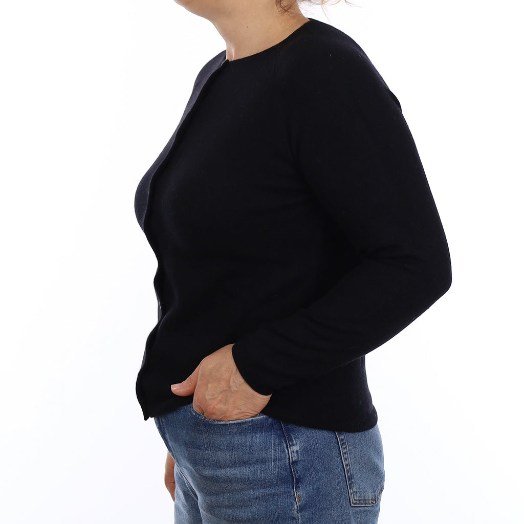 Black Cashmere Crew Neck Cardigan Medium