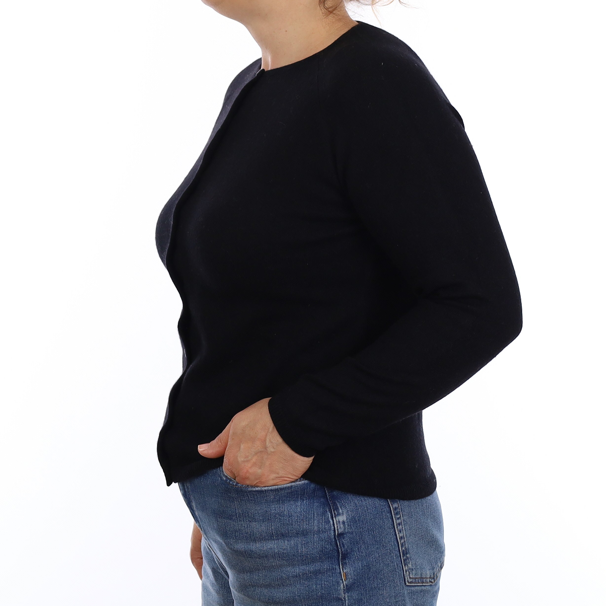 Black Cashmere Crew Neck Cardigan Medium