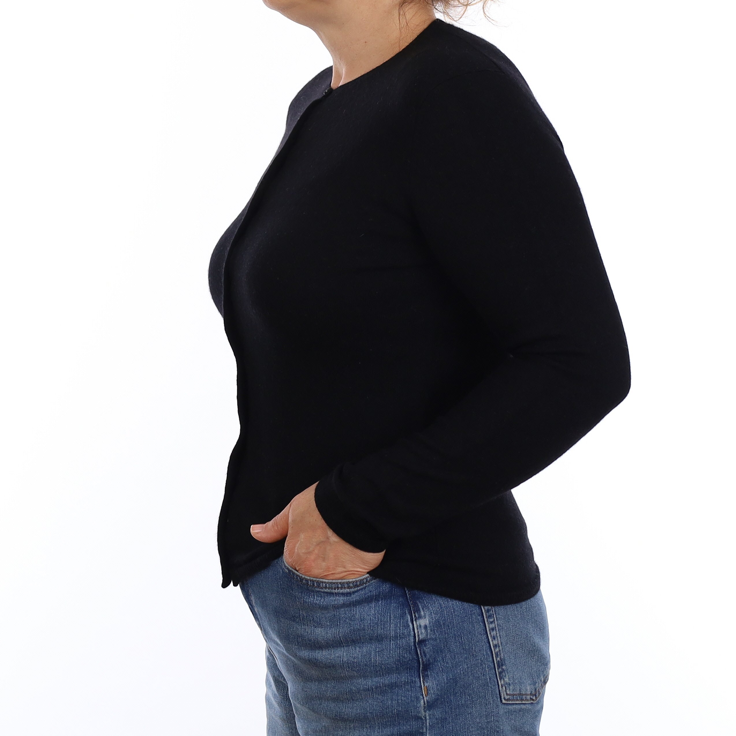 Black Cashmere Crew Neck Cardigan Medium