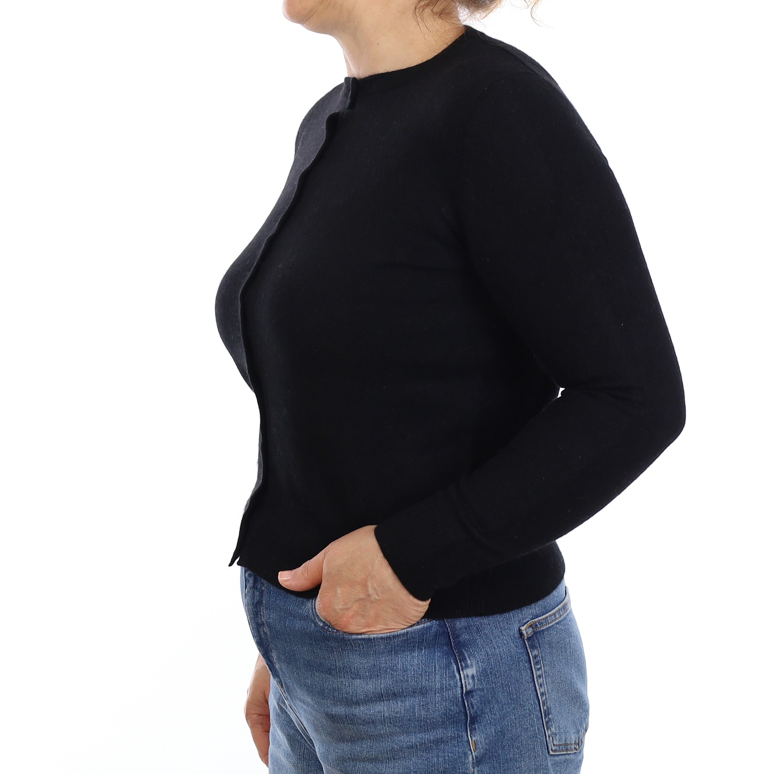 Black Cashmere Crew Neck Cardigan Medium