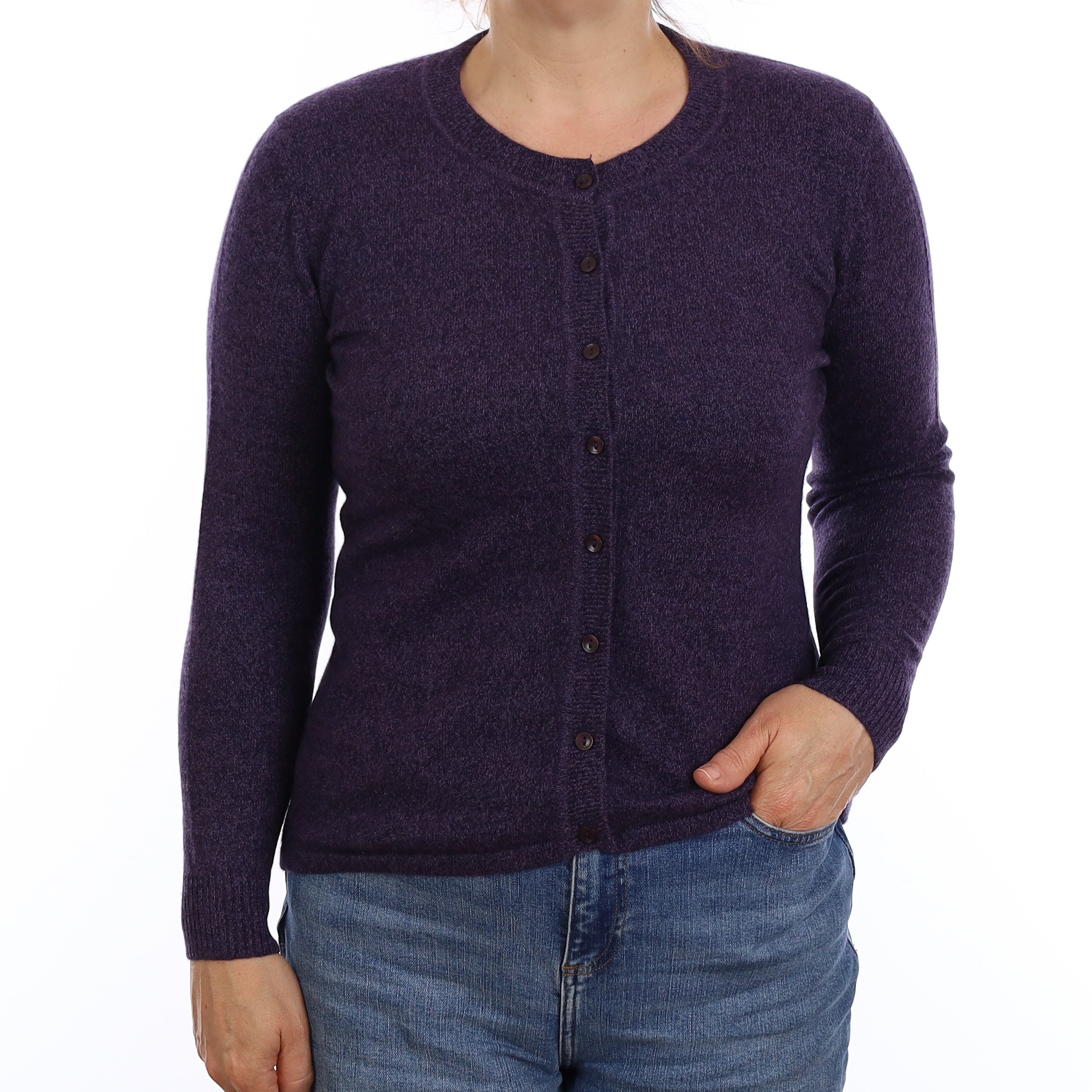 Shadow Purple Marl Cashmere Crew Neck Cardigan Medium