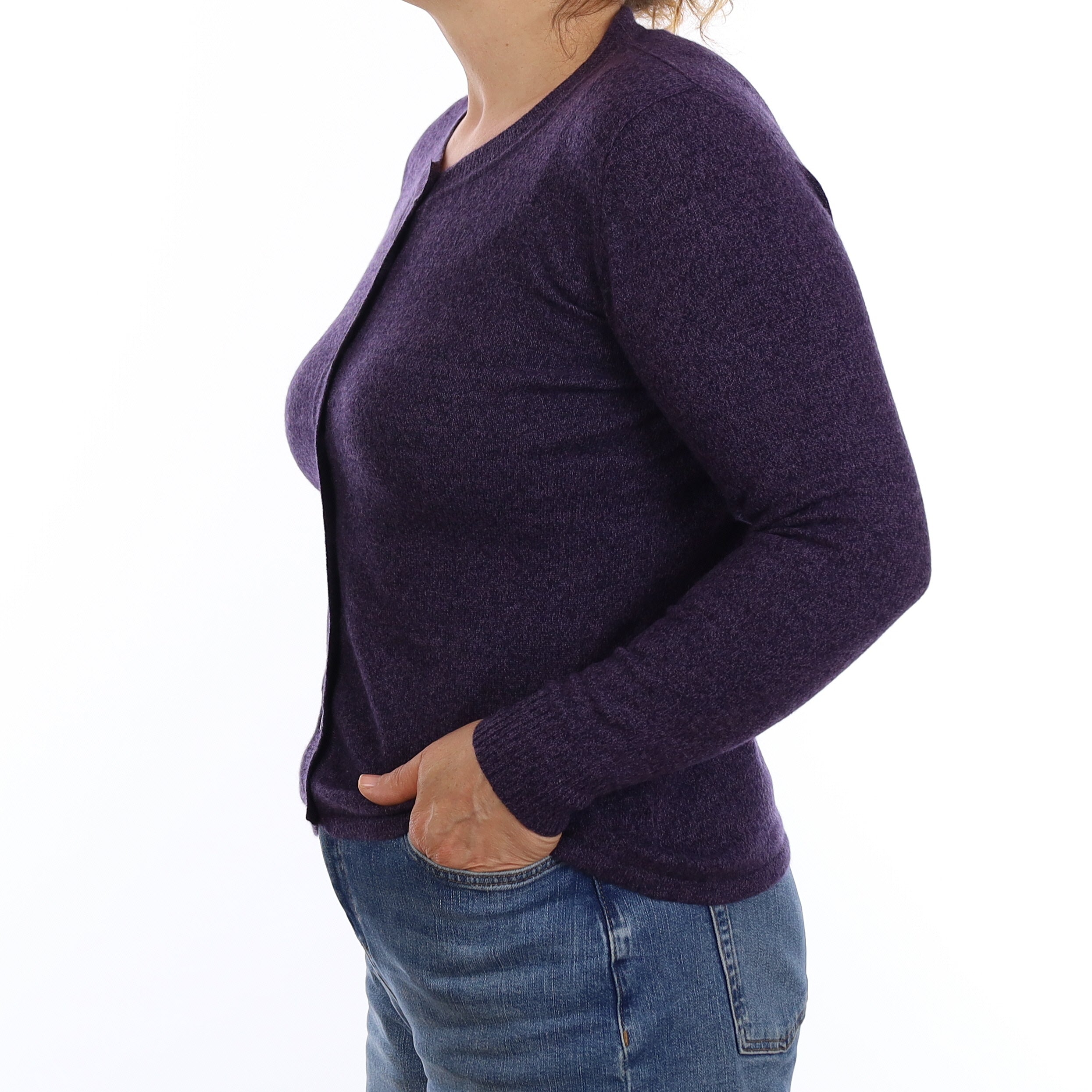 Shadow Purple Marl Cashmere Crew Neck Cardigan Medium