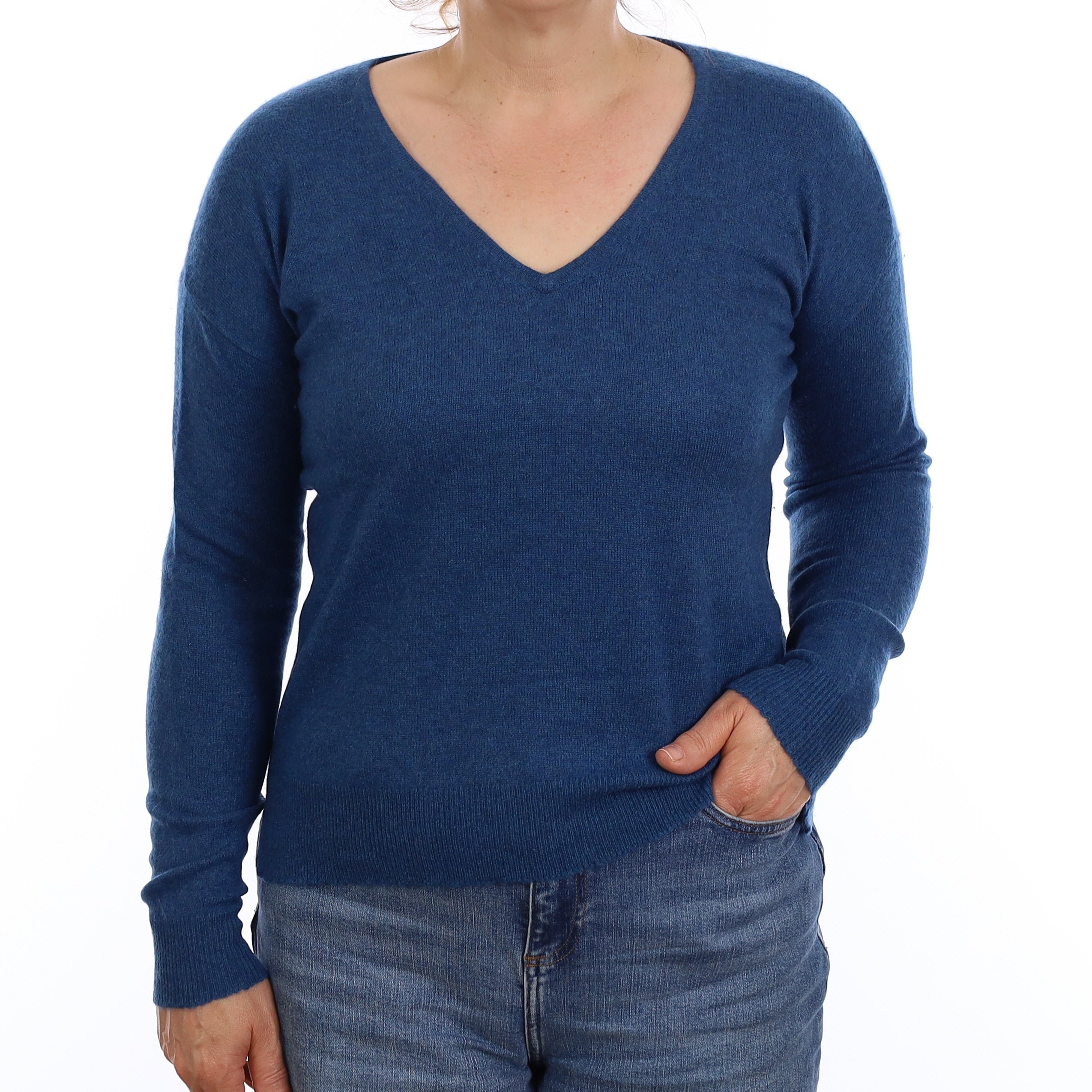 Ocean Blue Cashmere V Neck Jumper Medium
