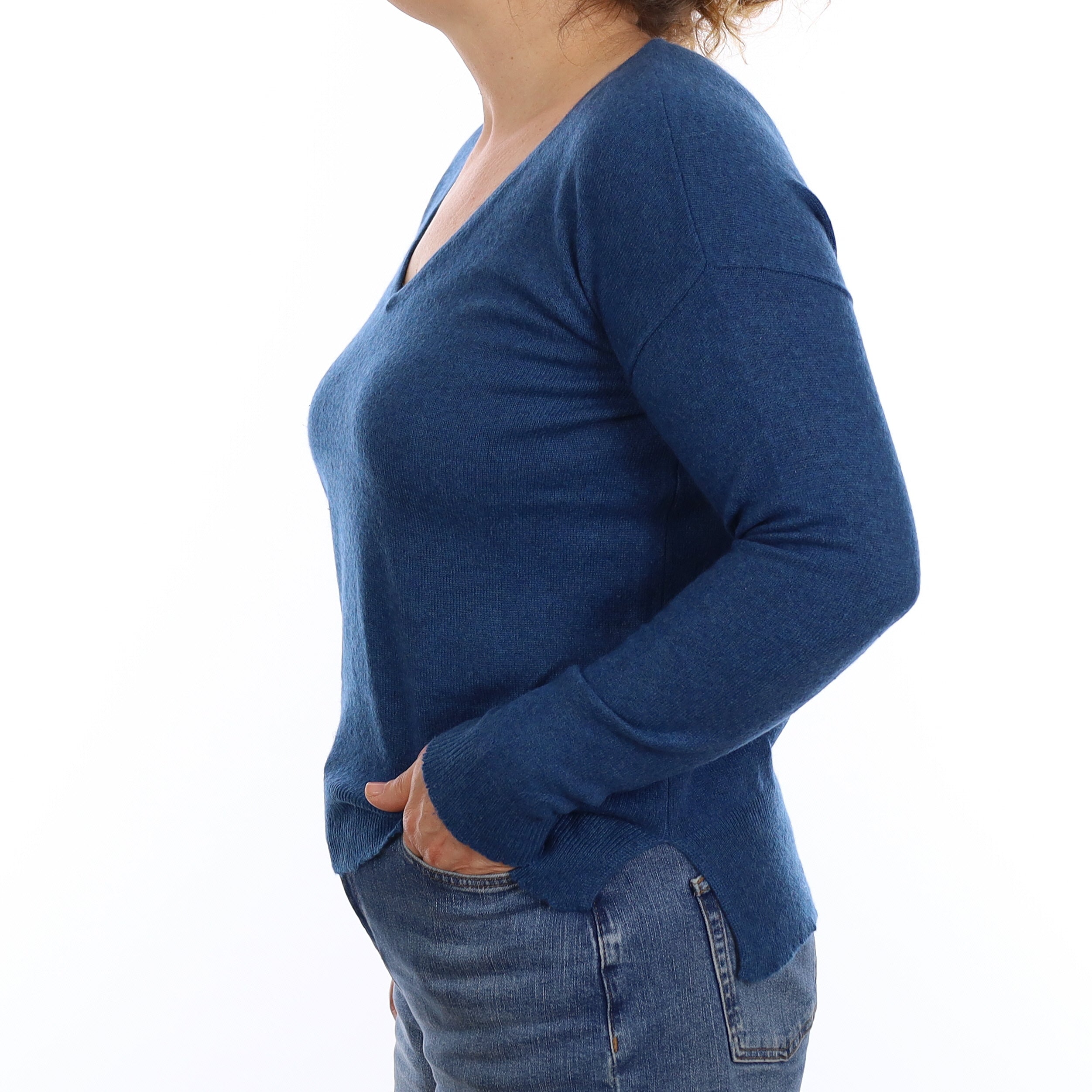 Ocean Blue Cashmere V Neck Jumper Medium