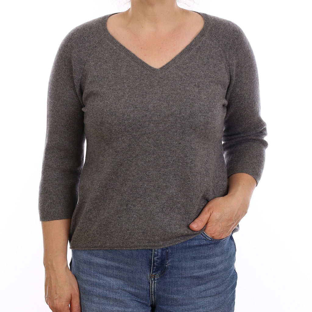 Notshy Slate Grey Cashmere Boxy V Neck Jumper Medium