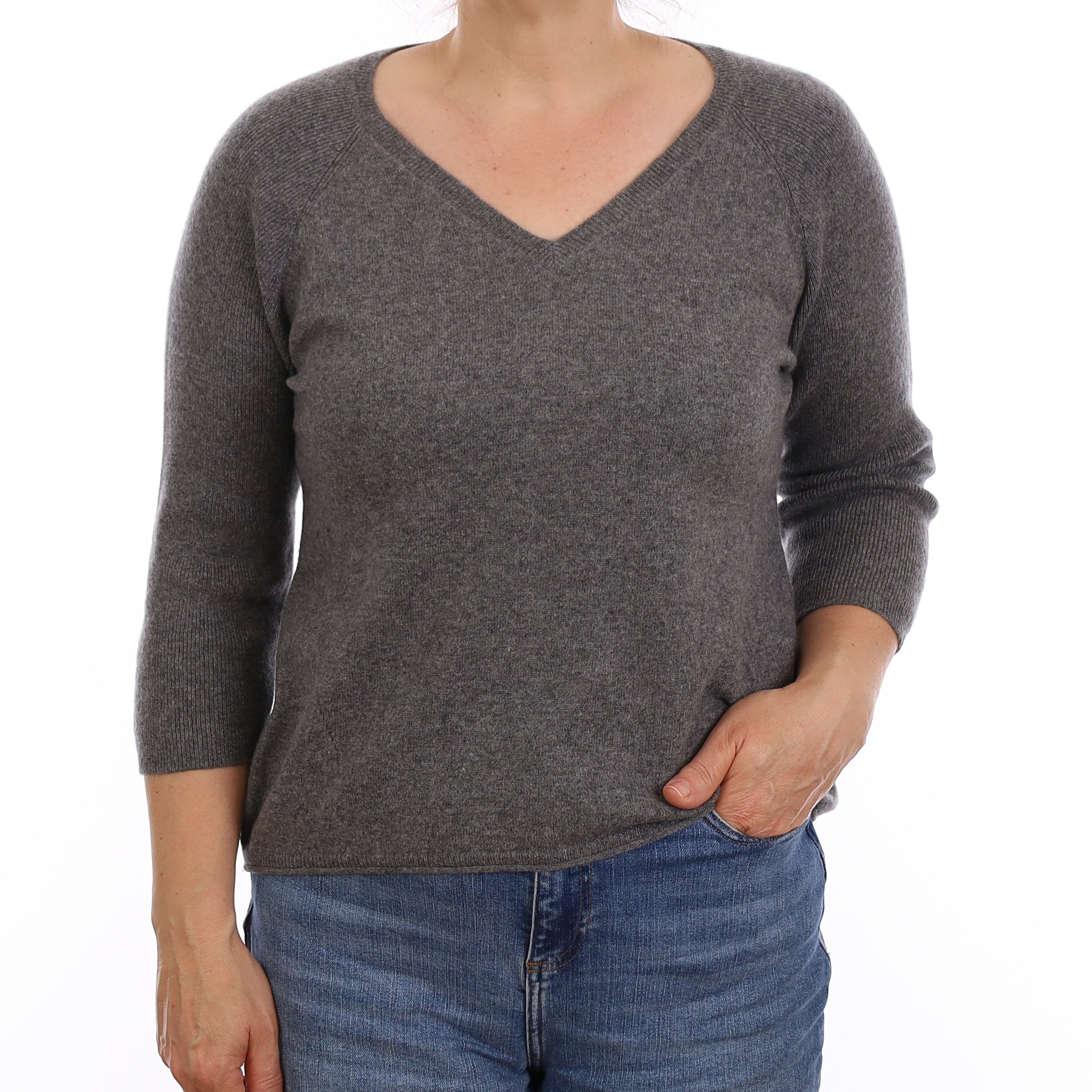 Notshy Slate Grey Cashmere Boxy V Neck Jumper Medium