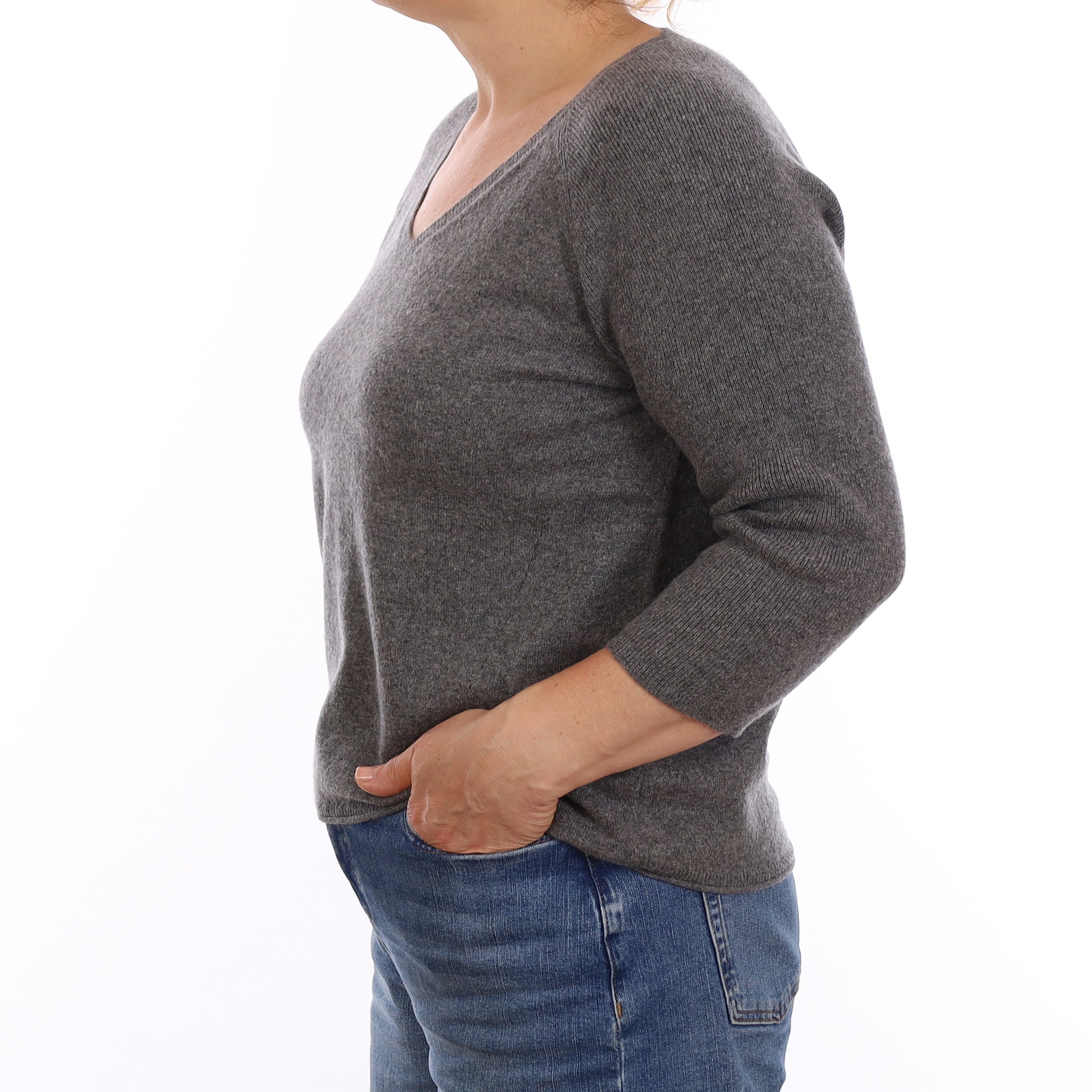 Notshy Slate Grey Cashmere Boxy V Neck Jumper Medium