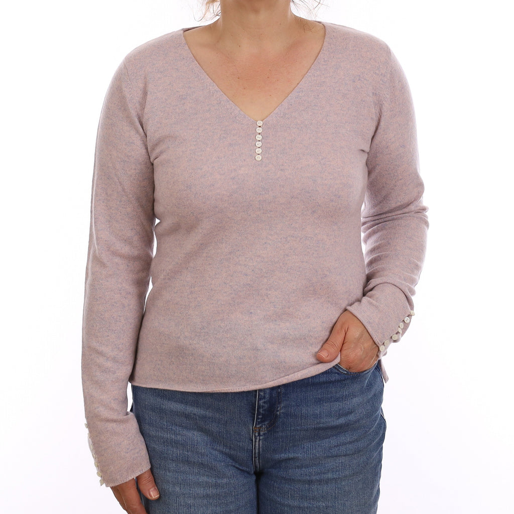 Pale Purple Marl Cashmere V Neck Jumper Medium