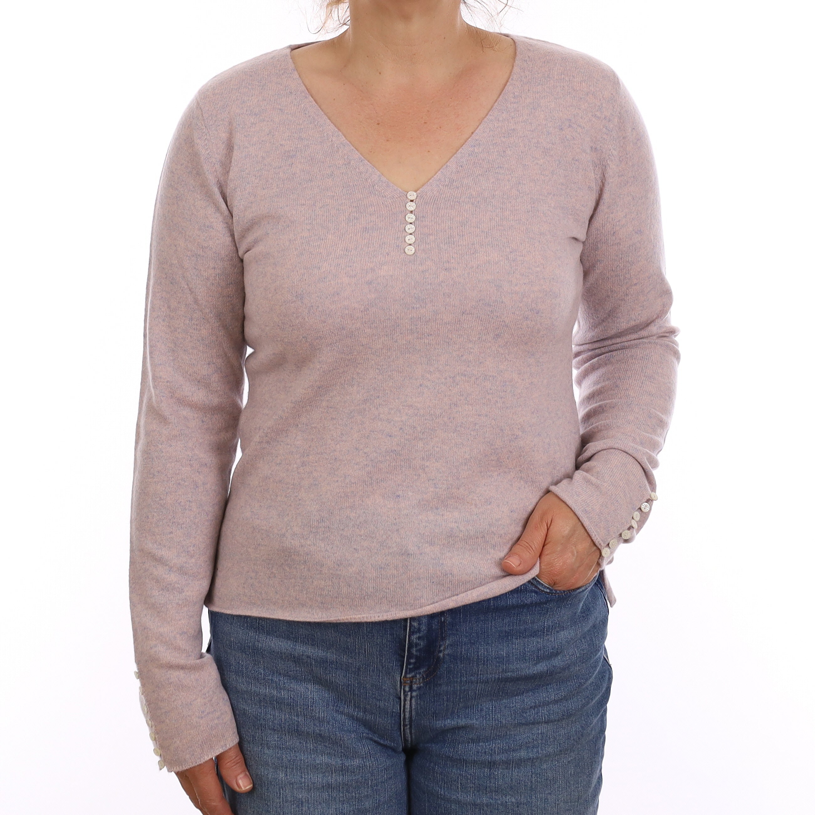 Pale Purple Marl Cashmere V Neck Jumper Medium