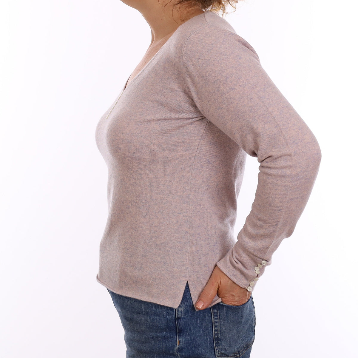 Pale Purple Marl Cashmere V Neck Jumper Medium