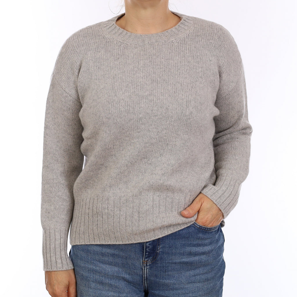 Malo Smoke Grey Chunky Cashmere Crew Neck Jumper Medium