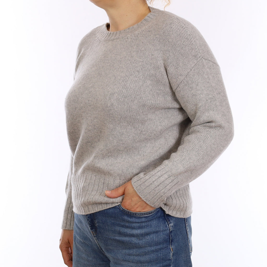 Malo Smoke Grey Chunky Cashmere Crew Neck Jumper Medium