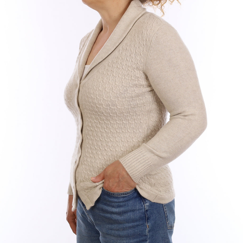 Oatmeal Chunky Textured Cashmere Shawl Collar Jacket Medium