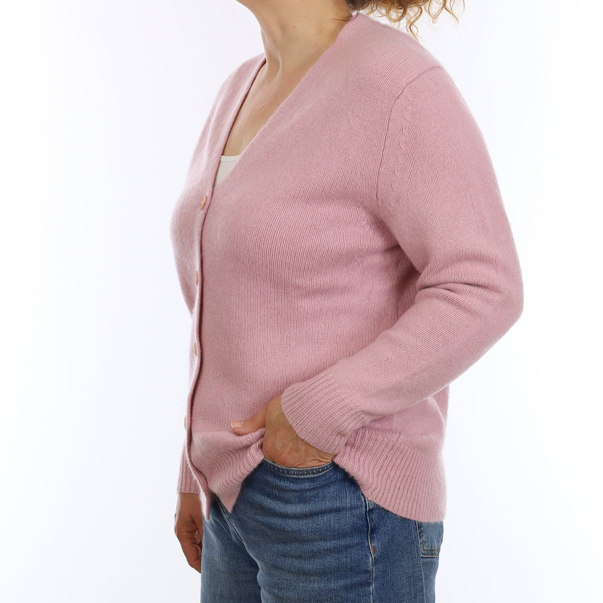 Mauve Pink Chunky Cashmere V Neck Cardigan Medium