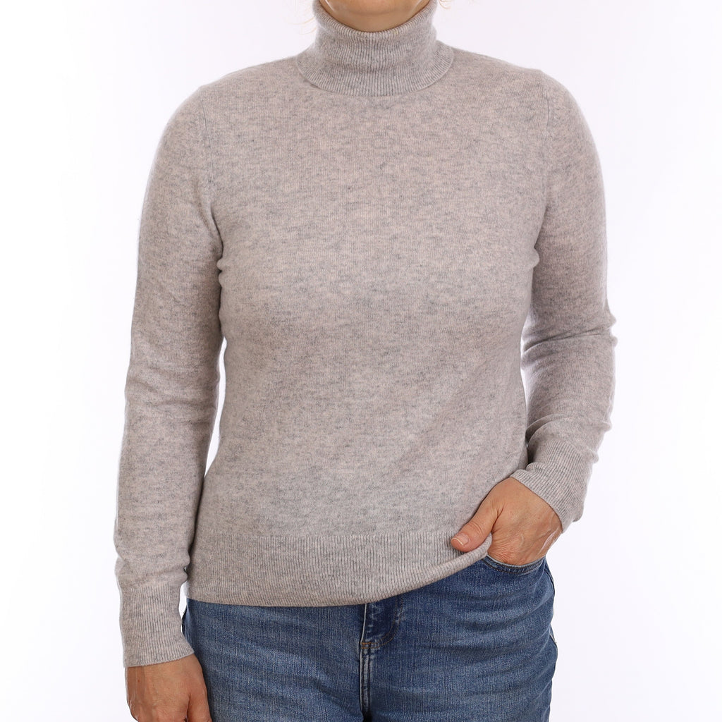 Mist Grey Cashmere Polo Neck Jumper Medium