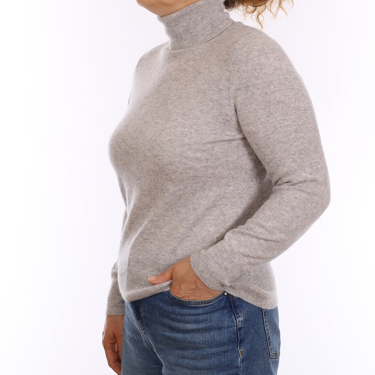Mist Grey Cashmere Polo Neck Jumper Medium
