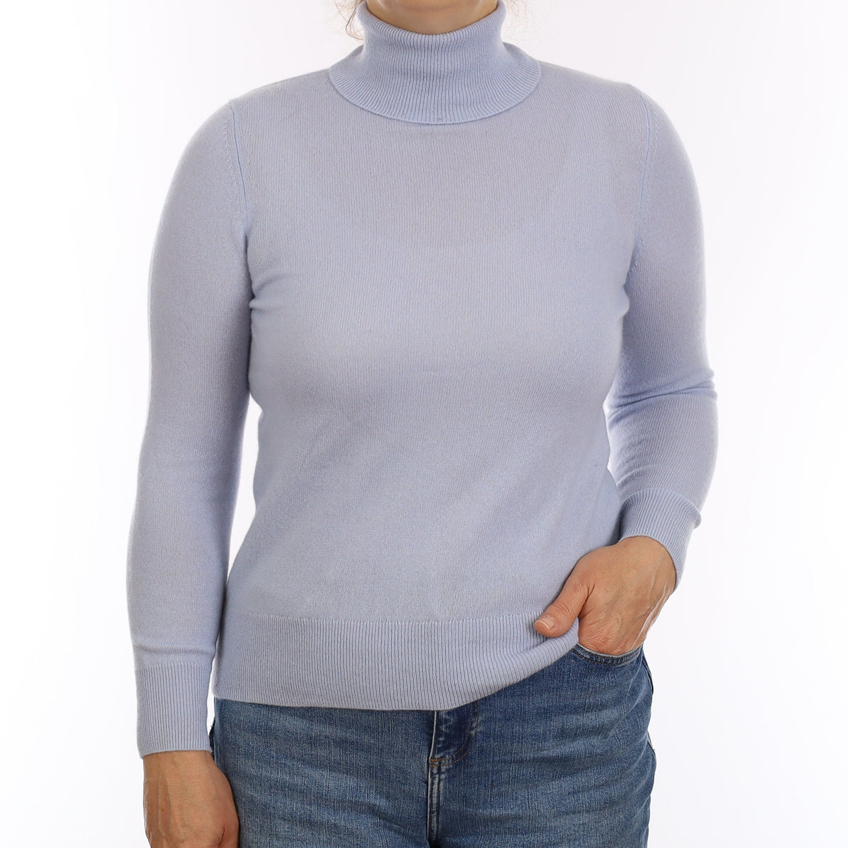 Powder Blue Cashmere Polo Neck Jumper Medium