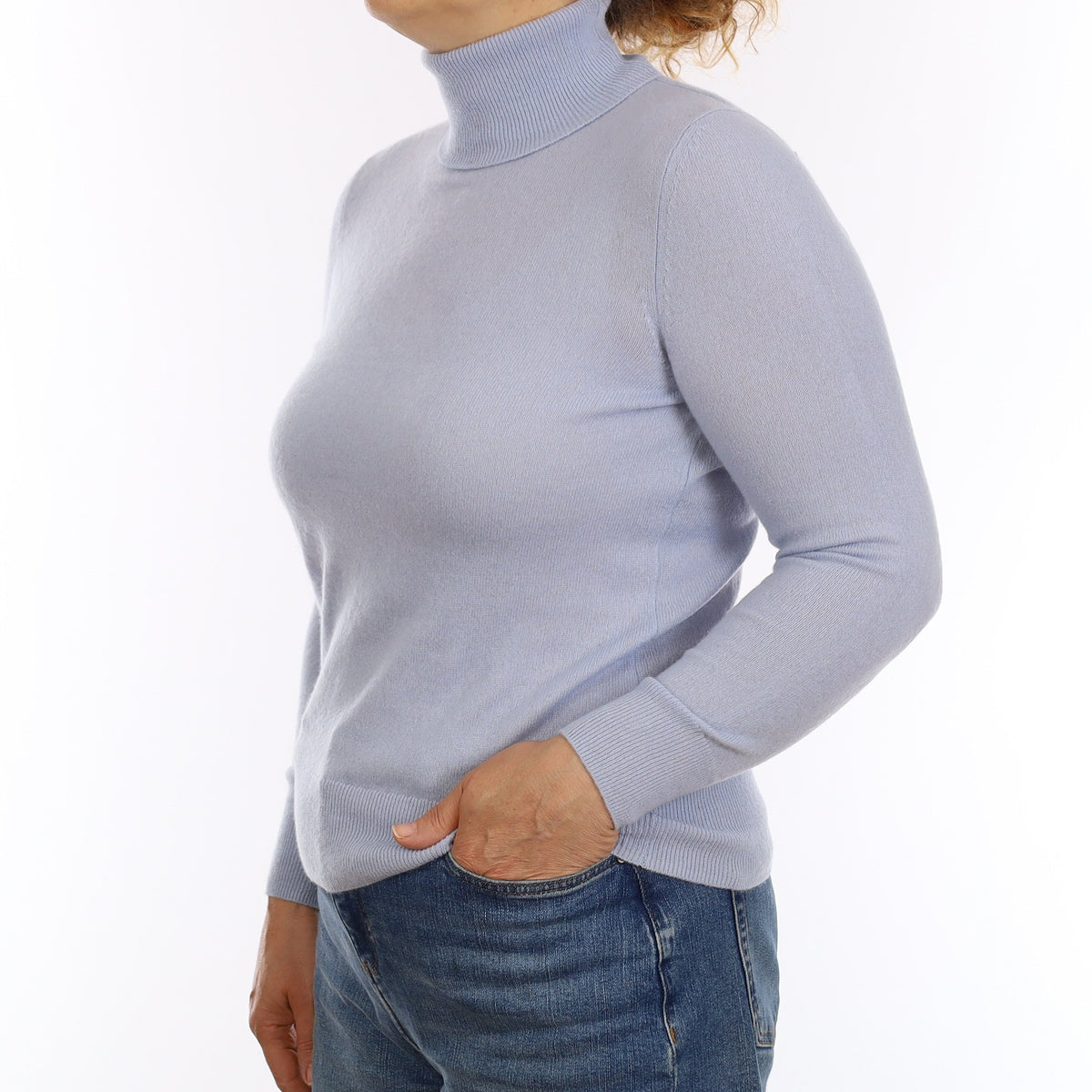 Powder Blue Cashmere Polo Neck Jumper Medium