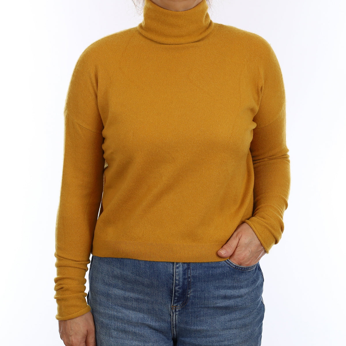 Cos Mustard Yellow Cashmere Funnel Neck Jumper Medium