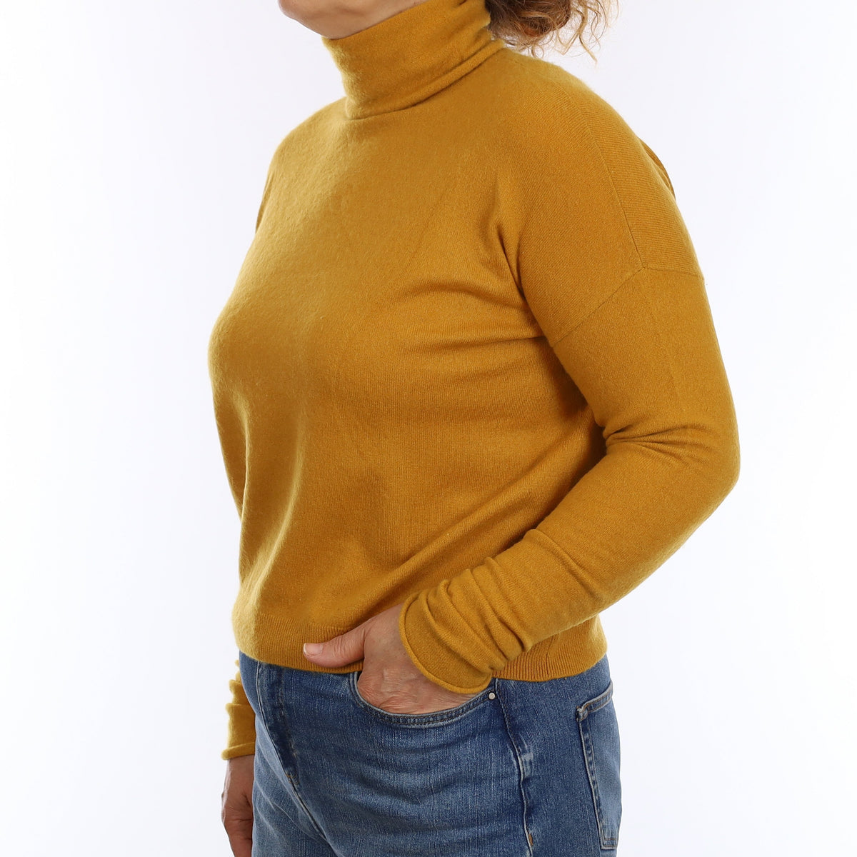 Cos Mustard Yellow Cashmere Funnel Neck Jumper Medium