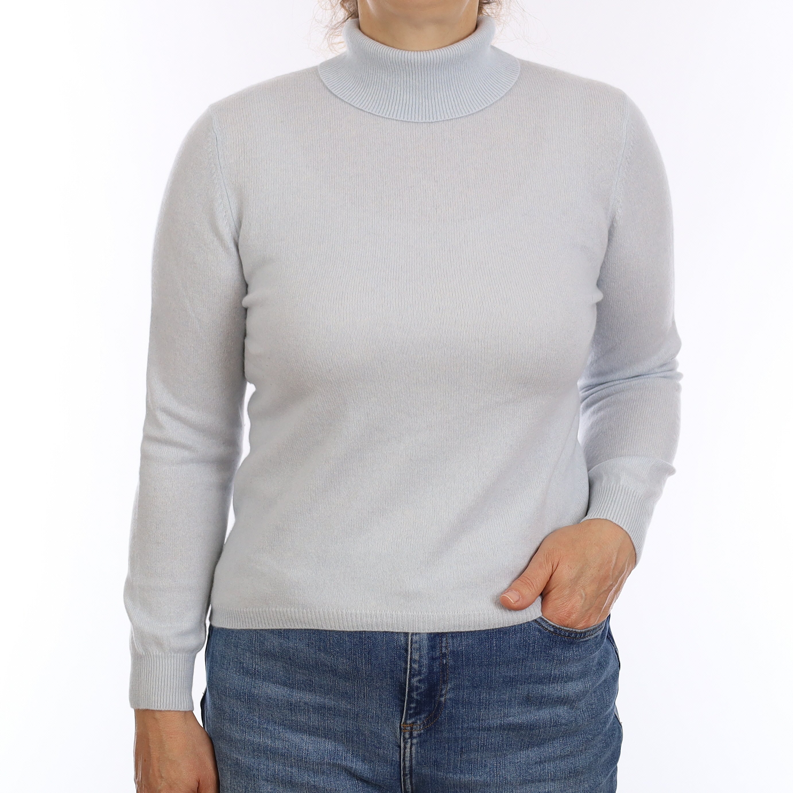 Ice Blue Cashmere Polo Neck Jumper Medium