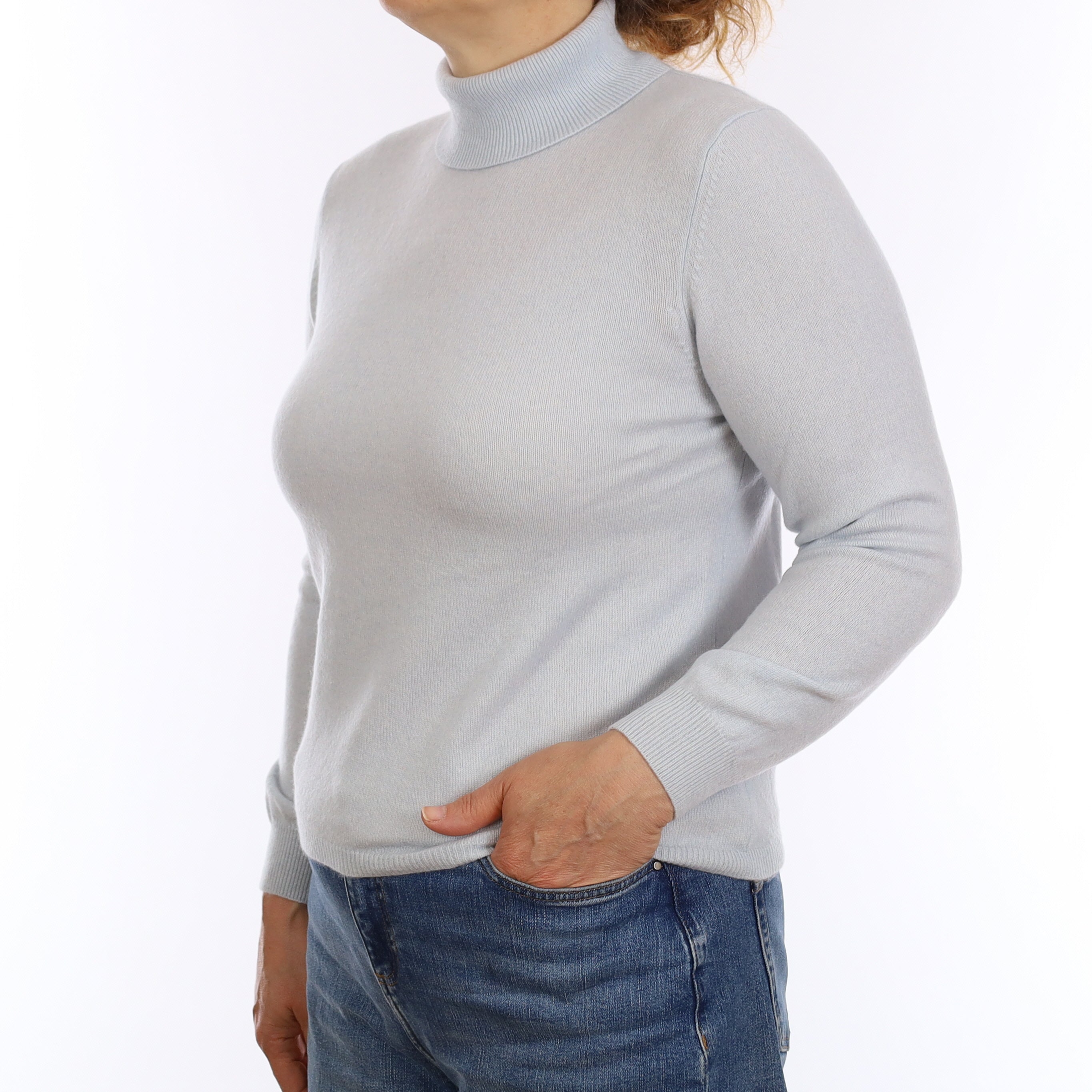 Ice Blue Cashmere Polo Neck Jumper Medium