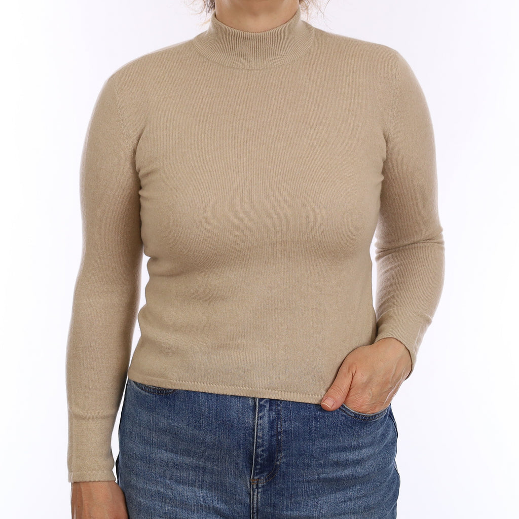 Biscuit Beige Cashmere Turtleneck Jumper Medium