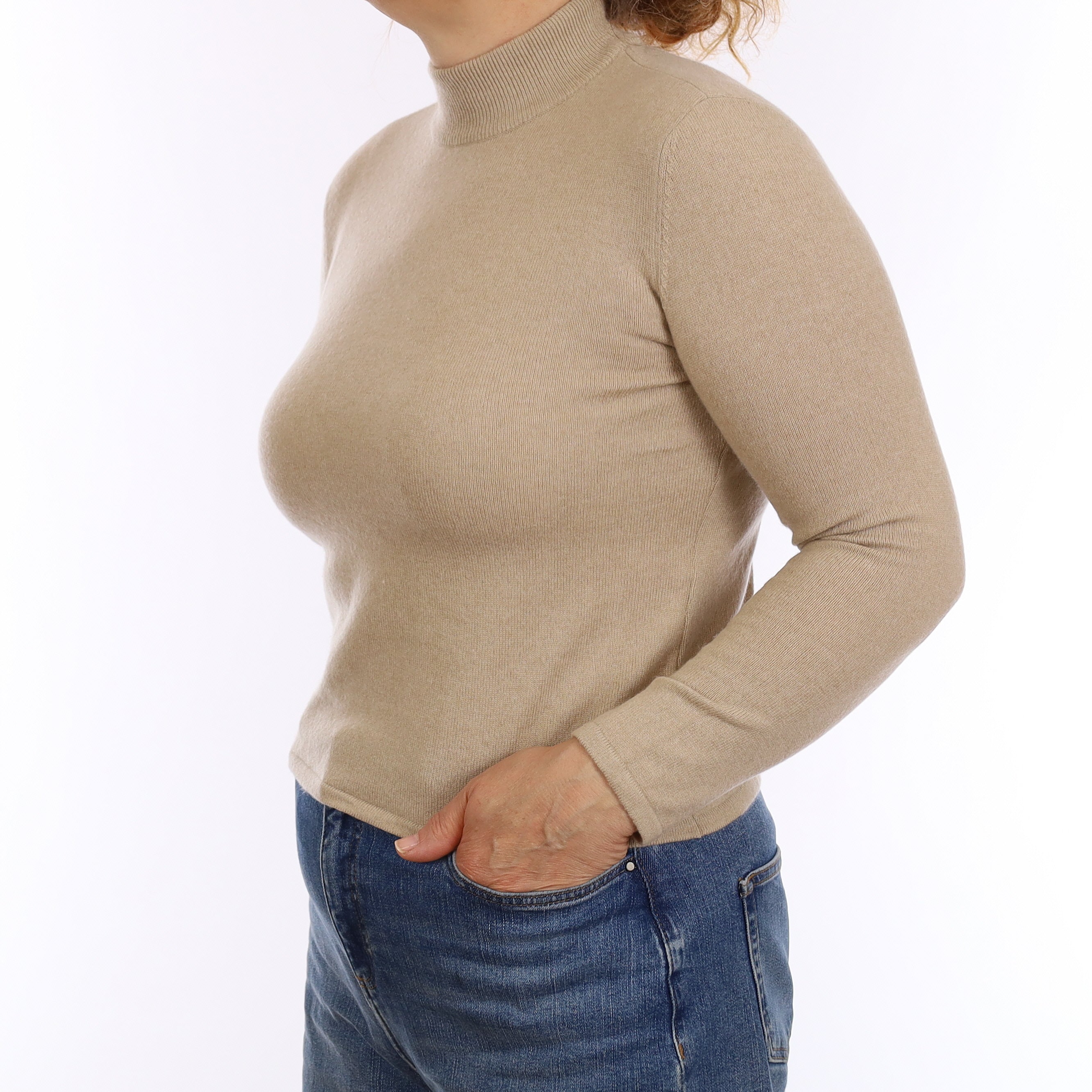 Biscuit Beige Cashmere Turtleneck Jumper Medium