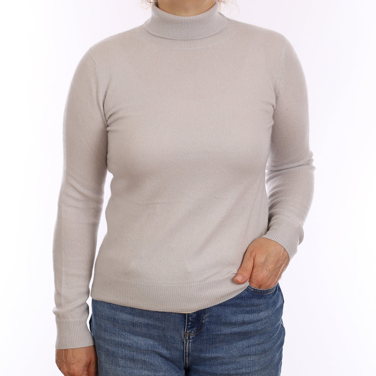 Dove Grey Cashmere Polo Neck Jumper Medium