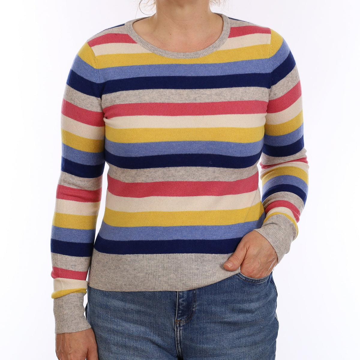 Multicolour Stripe Cashmere Crew Neck Jumper Medium