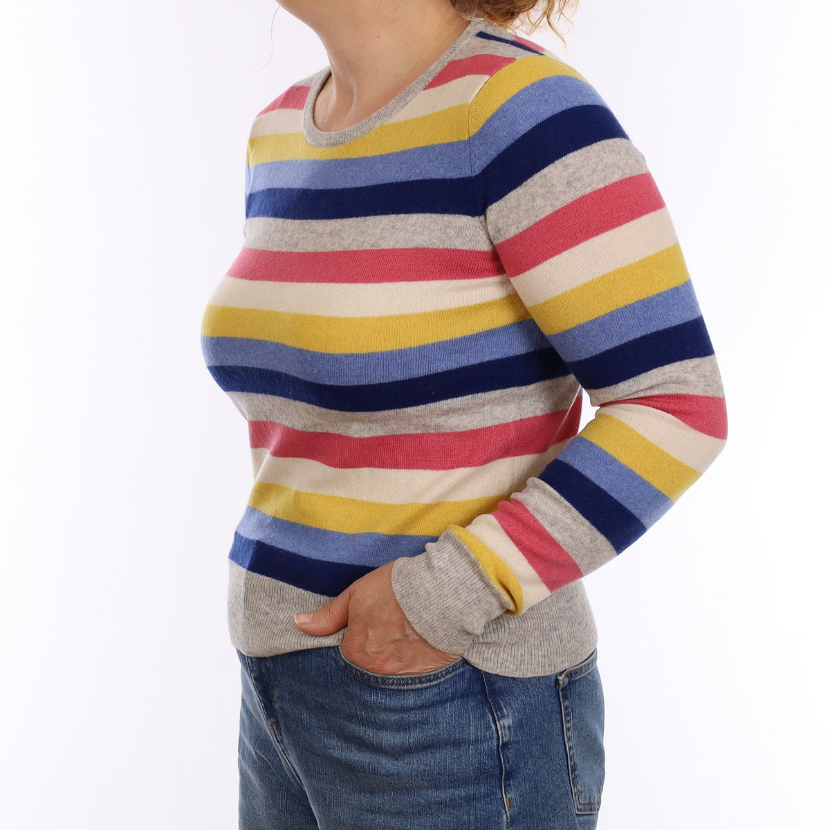 Multicolour Stripe Cashmere Crew Neck Jumper Medium