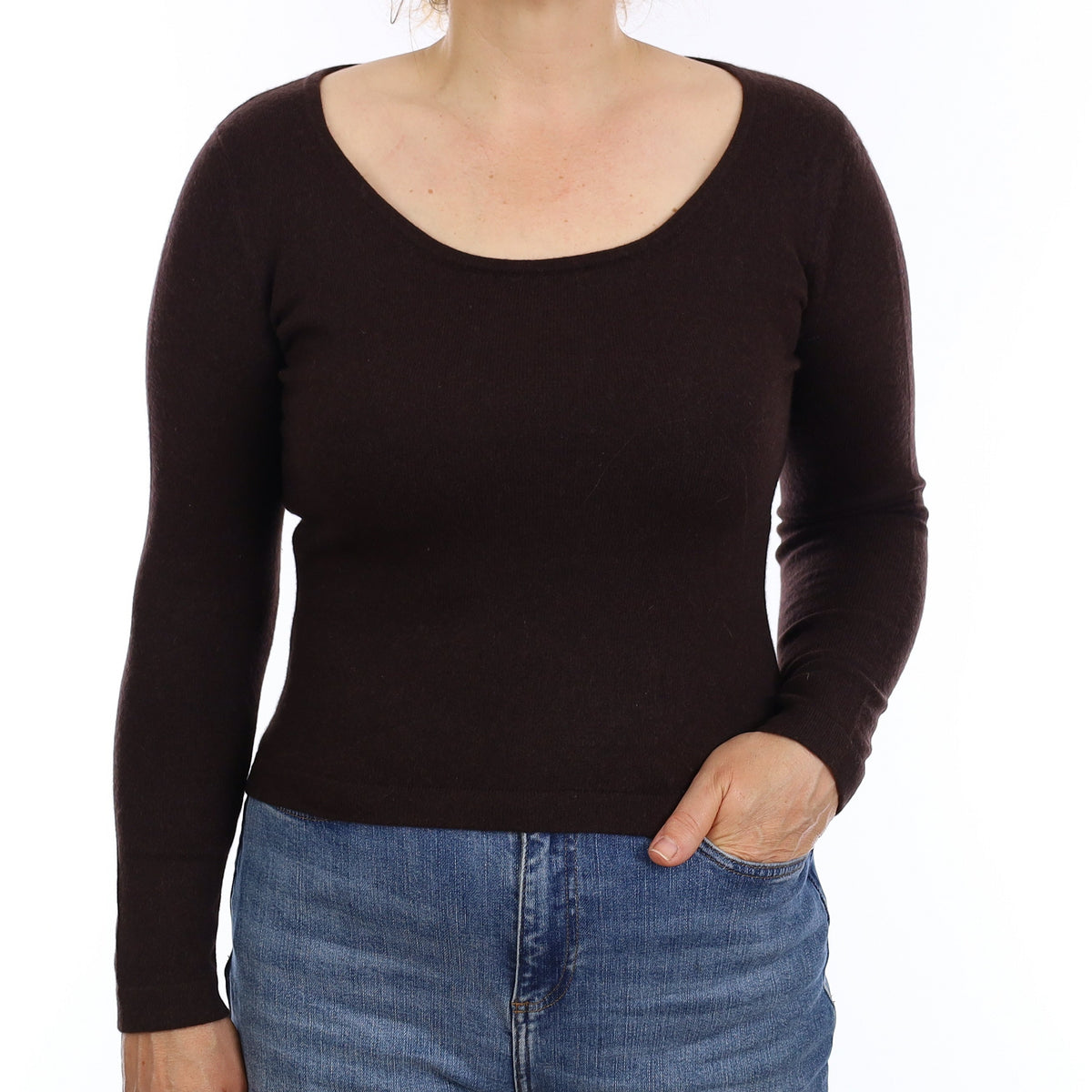Dark Chocolate Cashmere Scoop Neck Jumper Medium