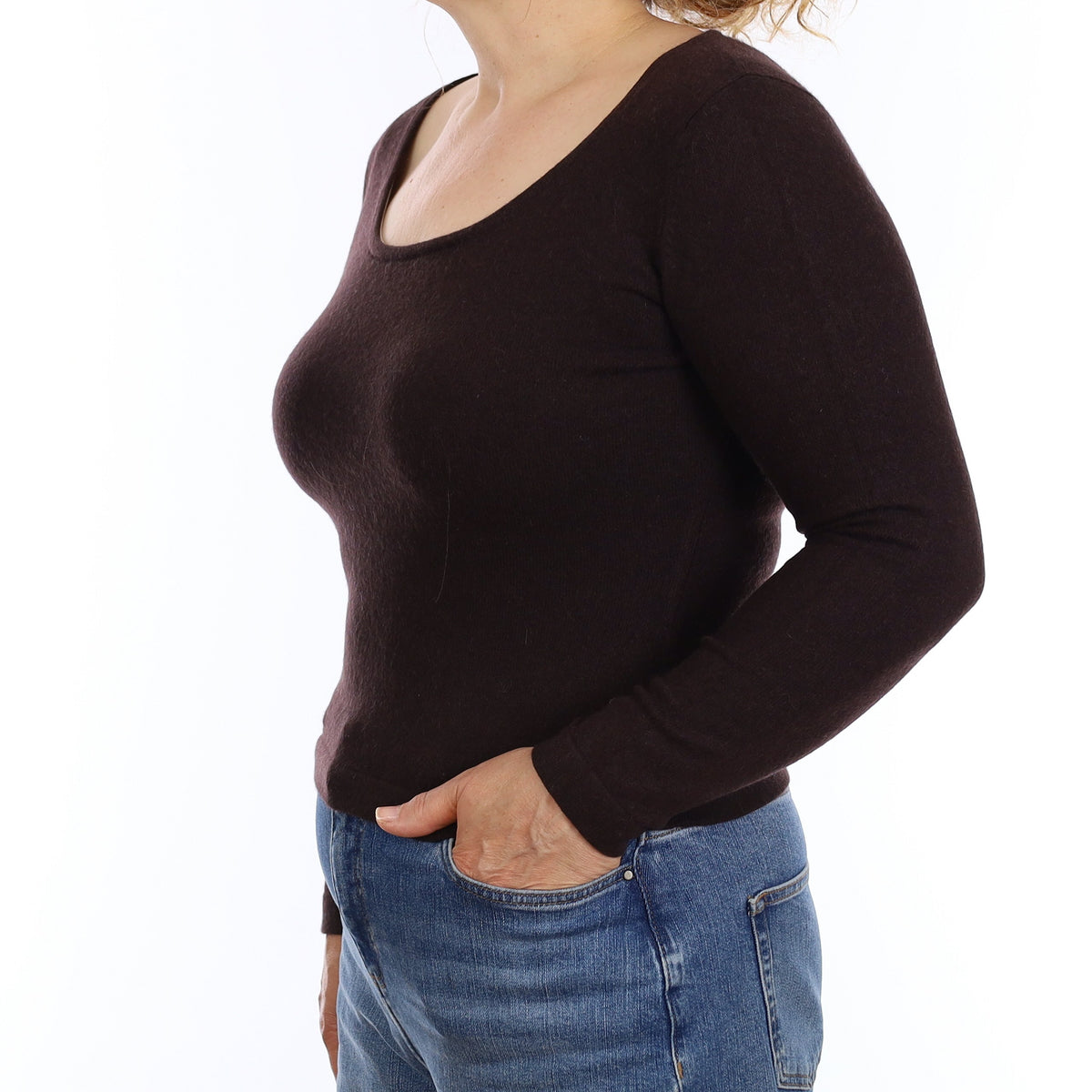Dark Chocolate Cashmere Scoop Neck Jumper Medium