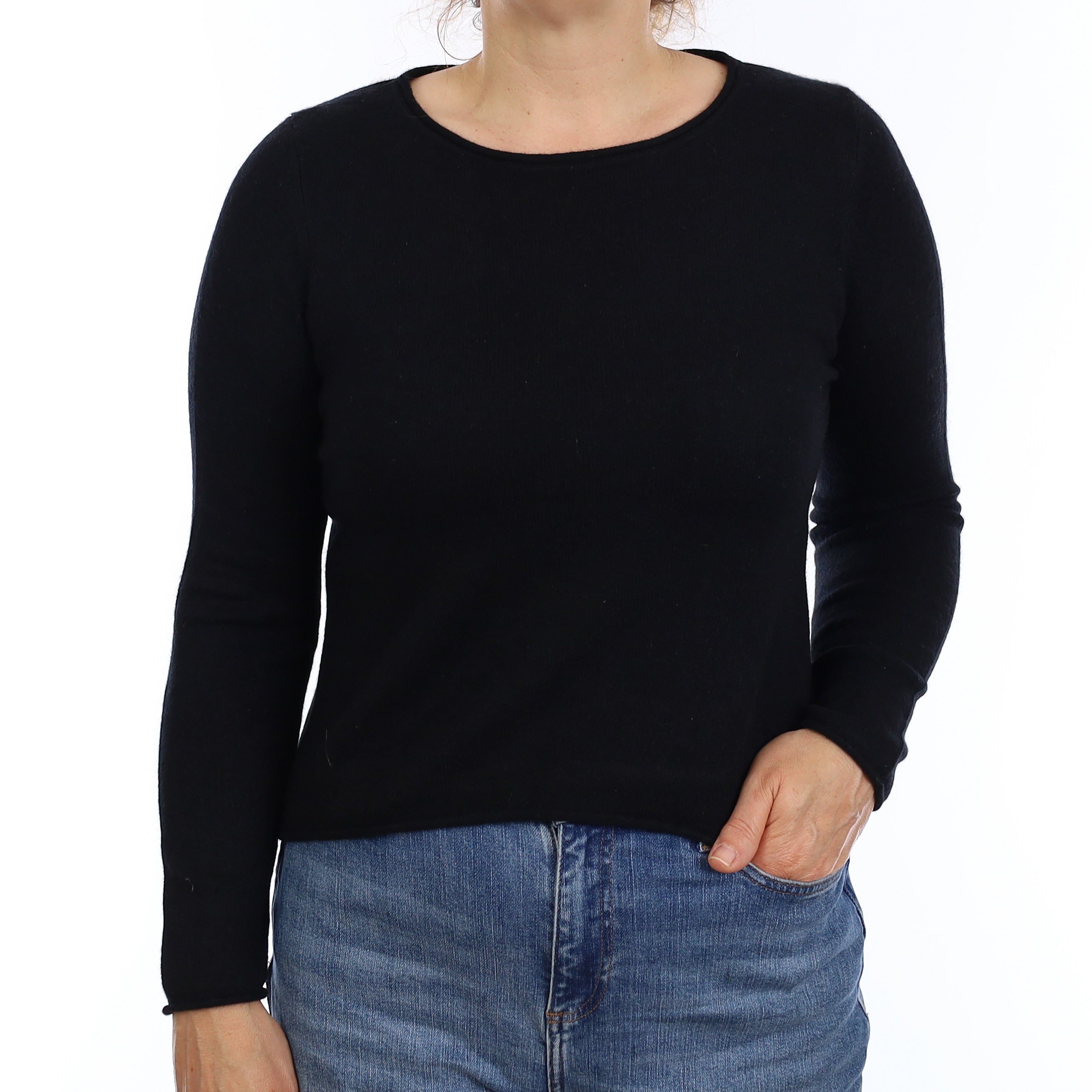 Black Cashmere Boat Neck Jumper Medium