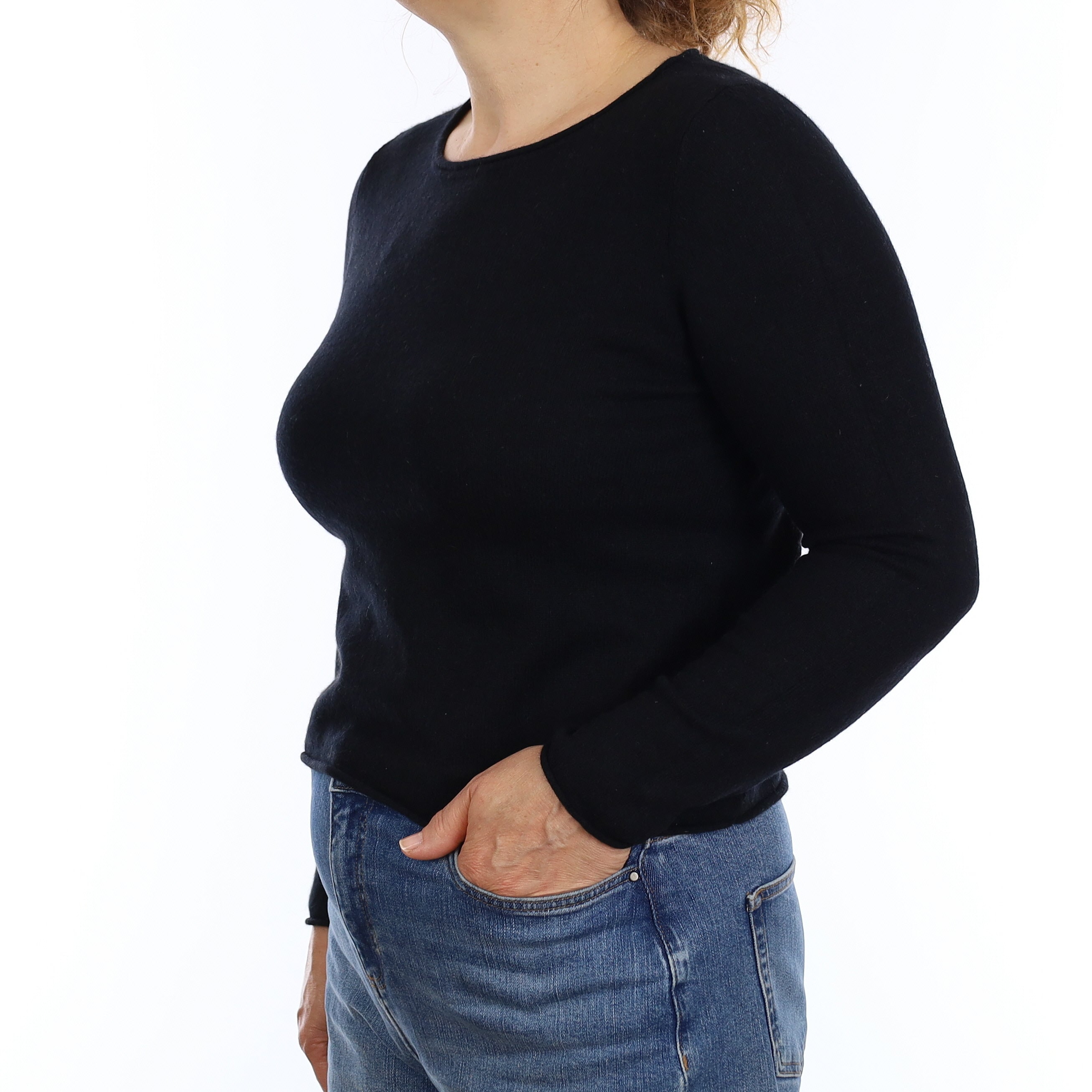 Black Cashmere Boat Neck Jumper Medium