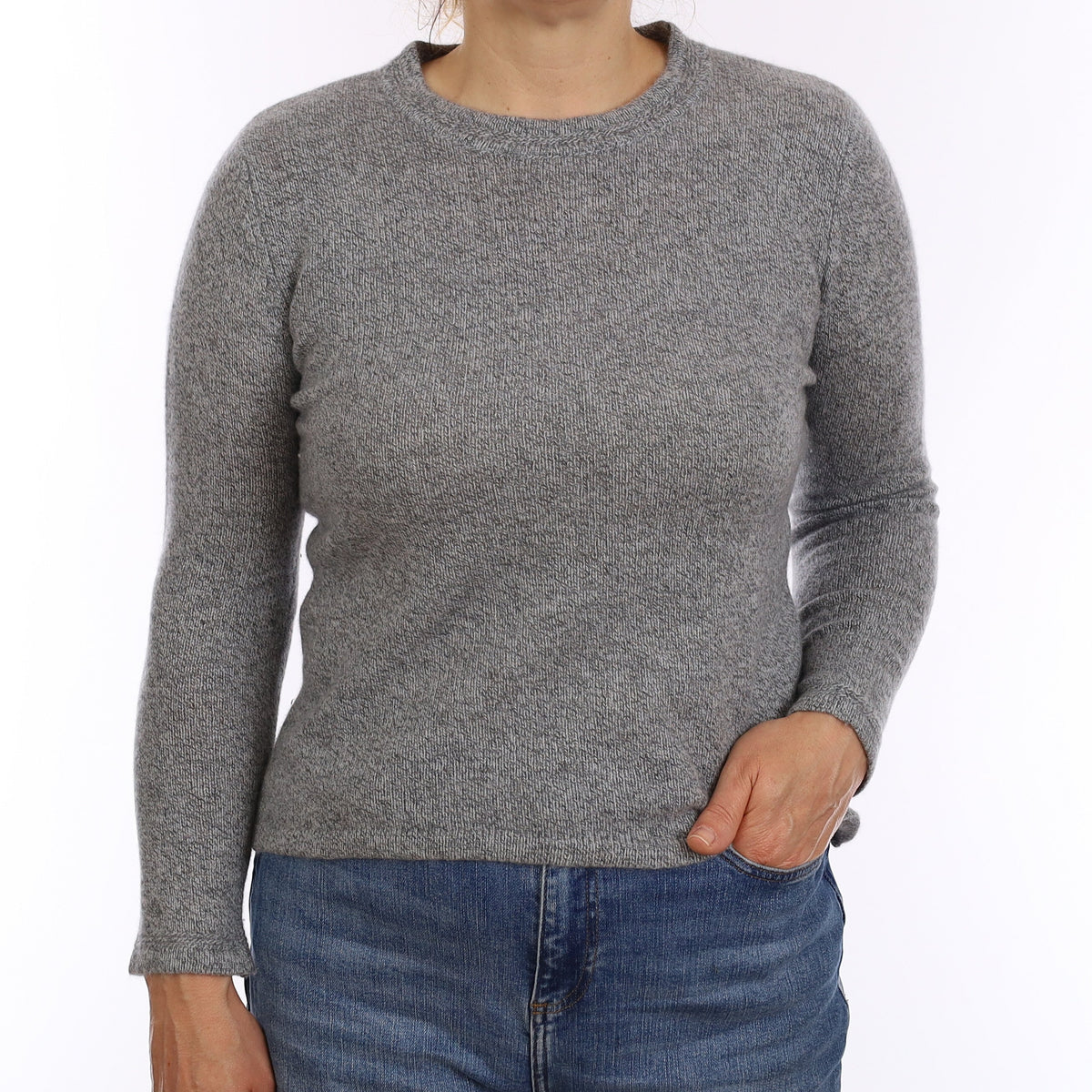 Ash Grey Marl Cashmere Crew Neck Jumper Medium