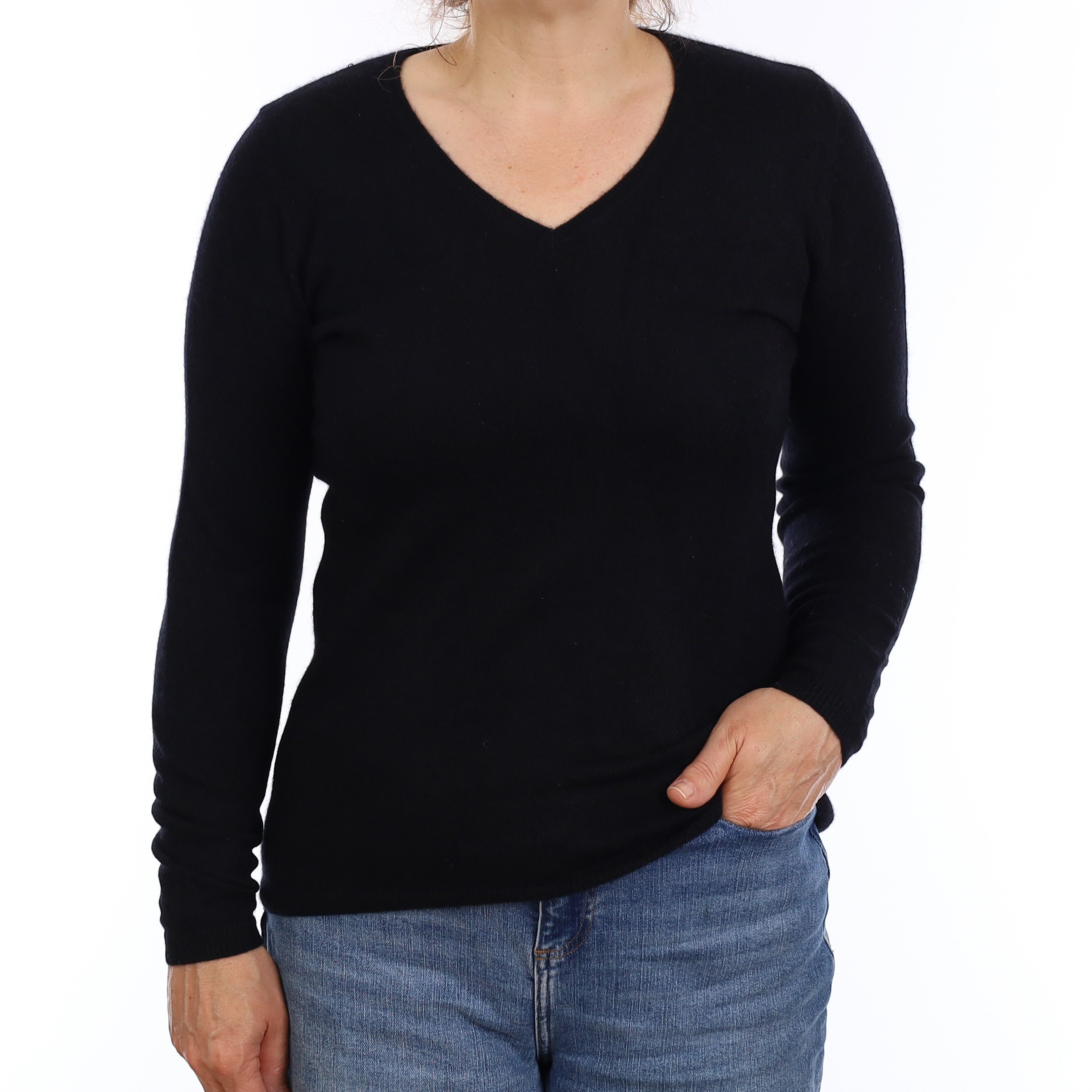 Black Cashmere V Neck Jumper Medium