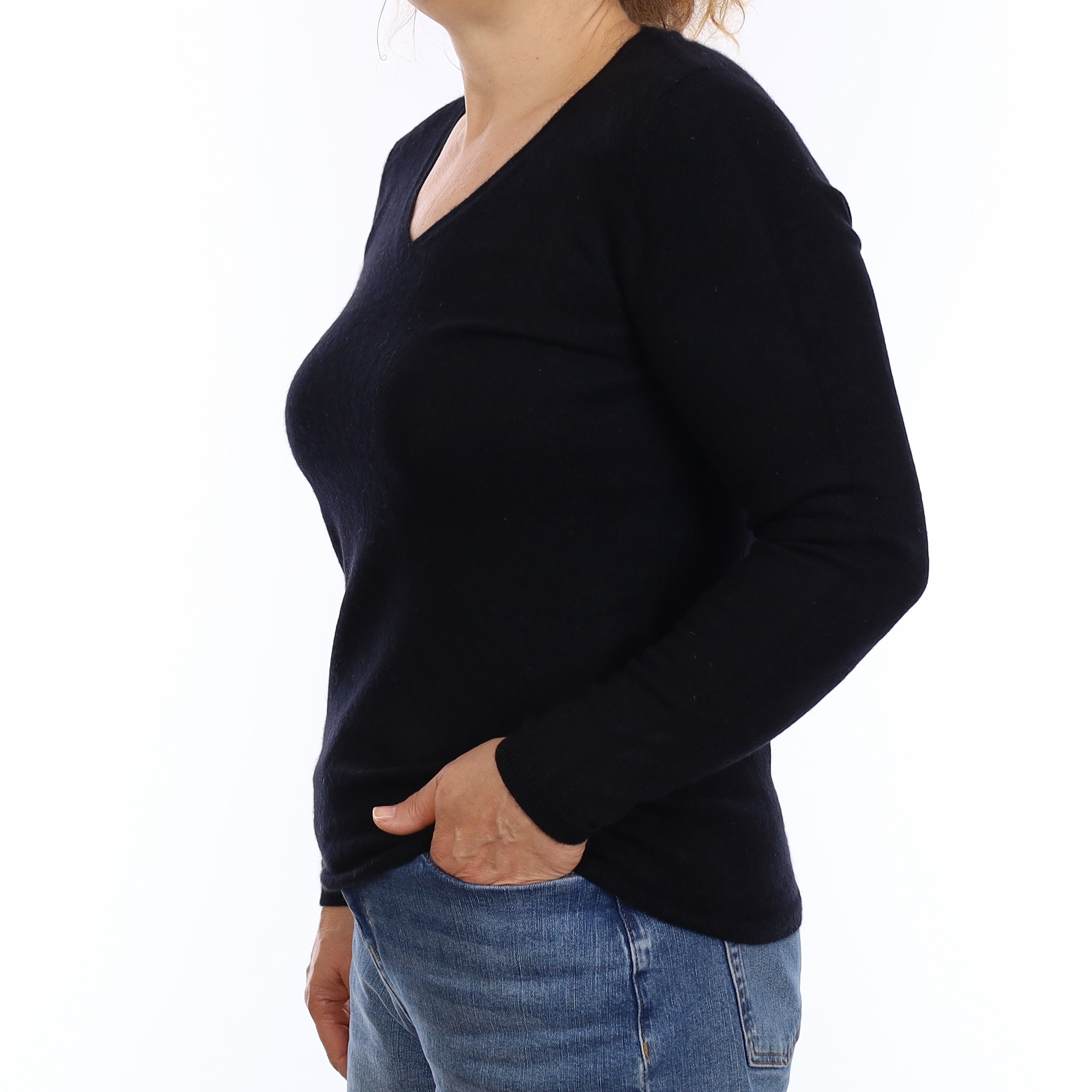 Black Cashmere V Neck Jumper Medium
