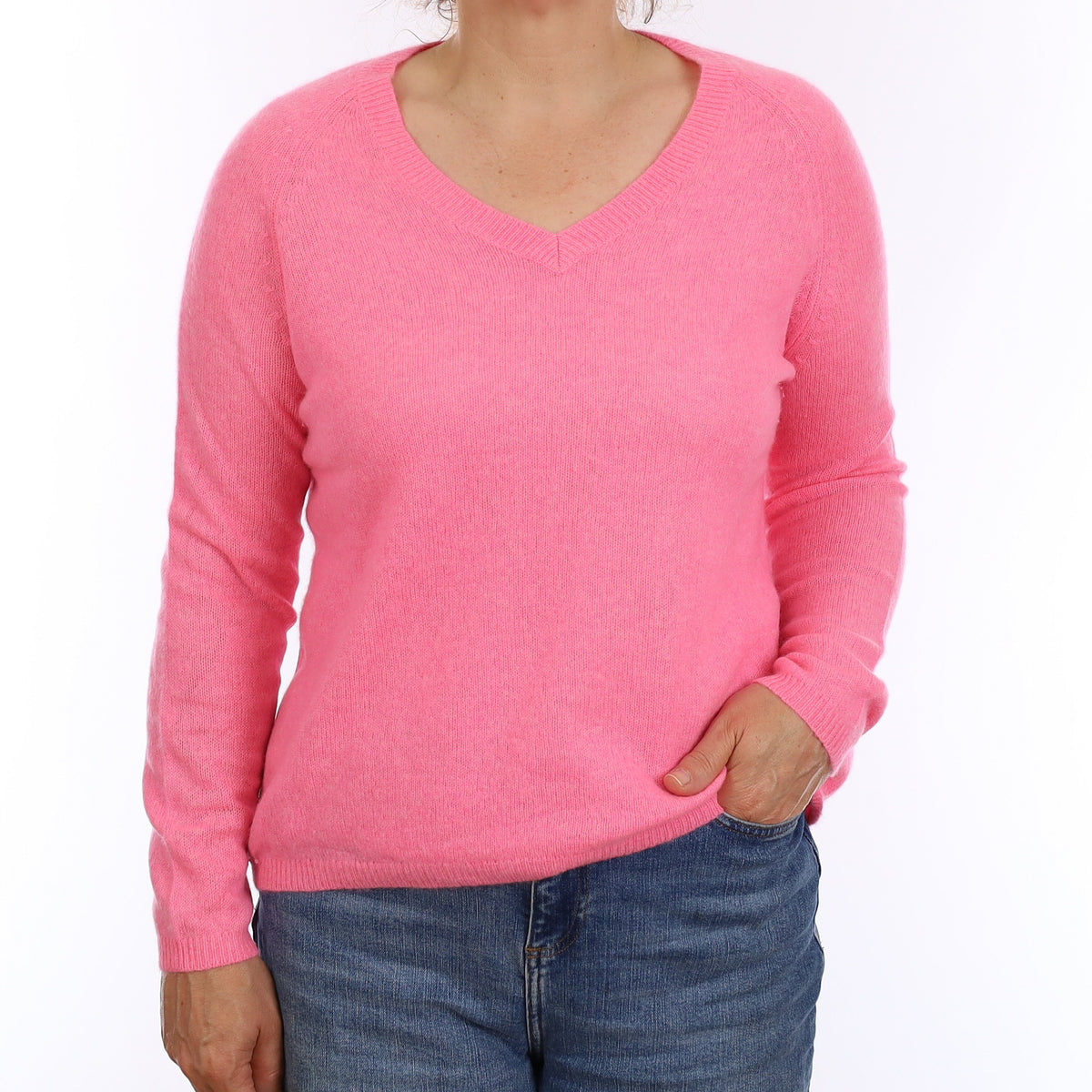 Bubblegum Pink Cashmere Slouchy V Neck Jumper Medium
